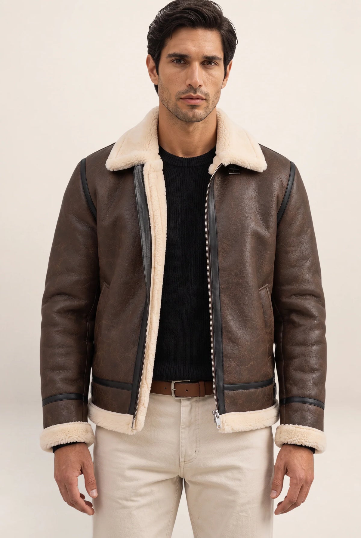 Classic Aviator | Men's Leather Jacket with Sherpa Lining | Stylish Warmth for Cold Weather