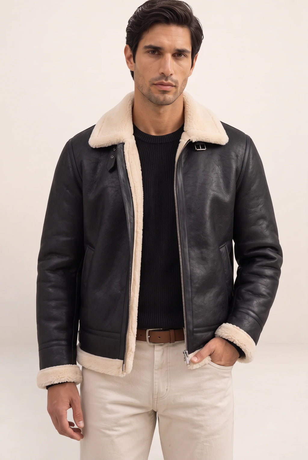 Classic Aviator | Men's Leather Jacket with Sherpa Lining | Stylish Warmth for Cold Weather