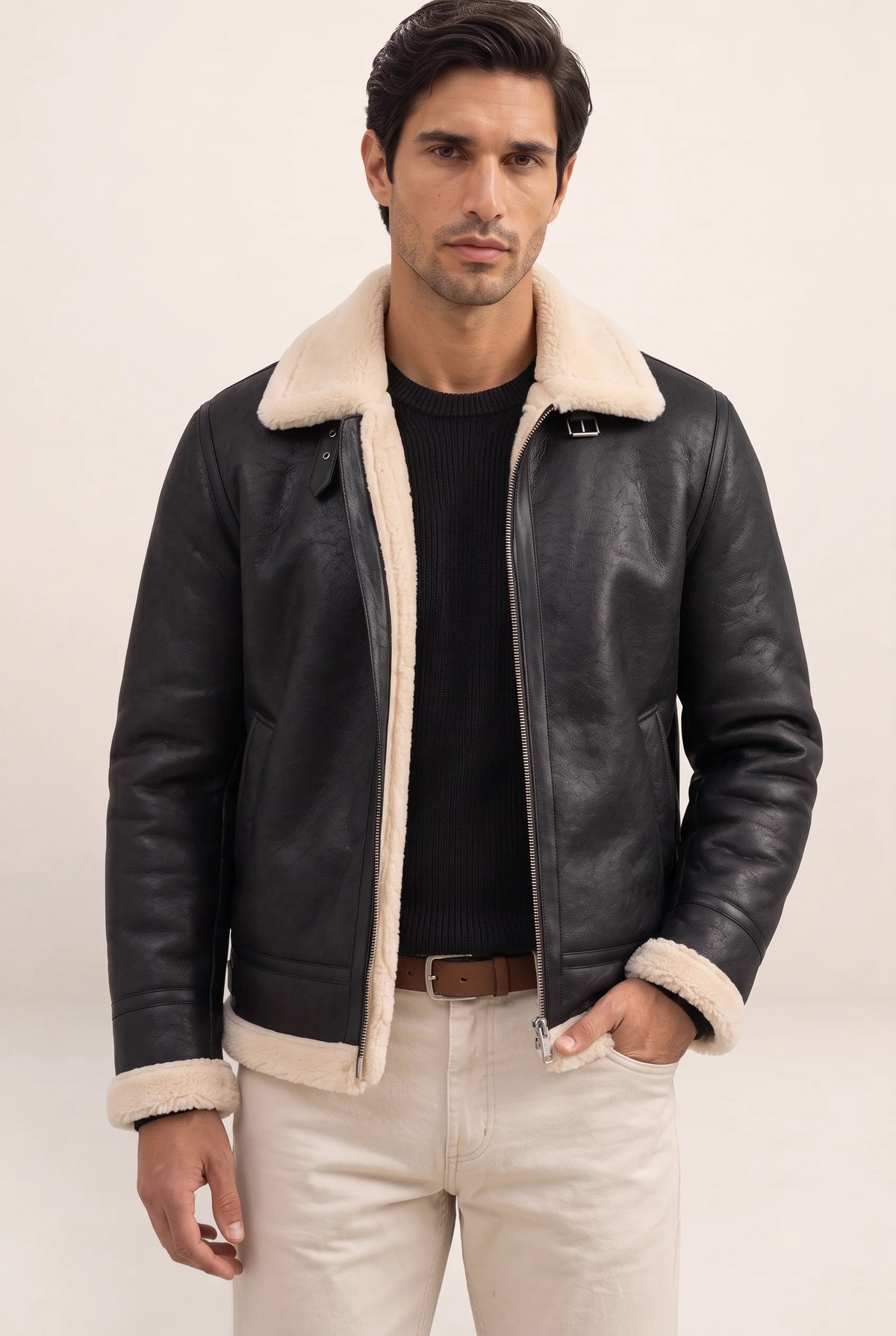 Classic Aviator | Men's Leather Jacket with Sherpa Lining | Stylish Warmth for Cold Weather