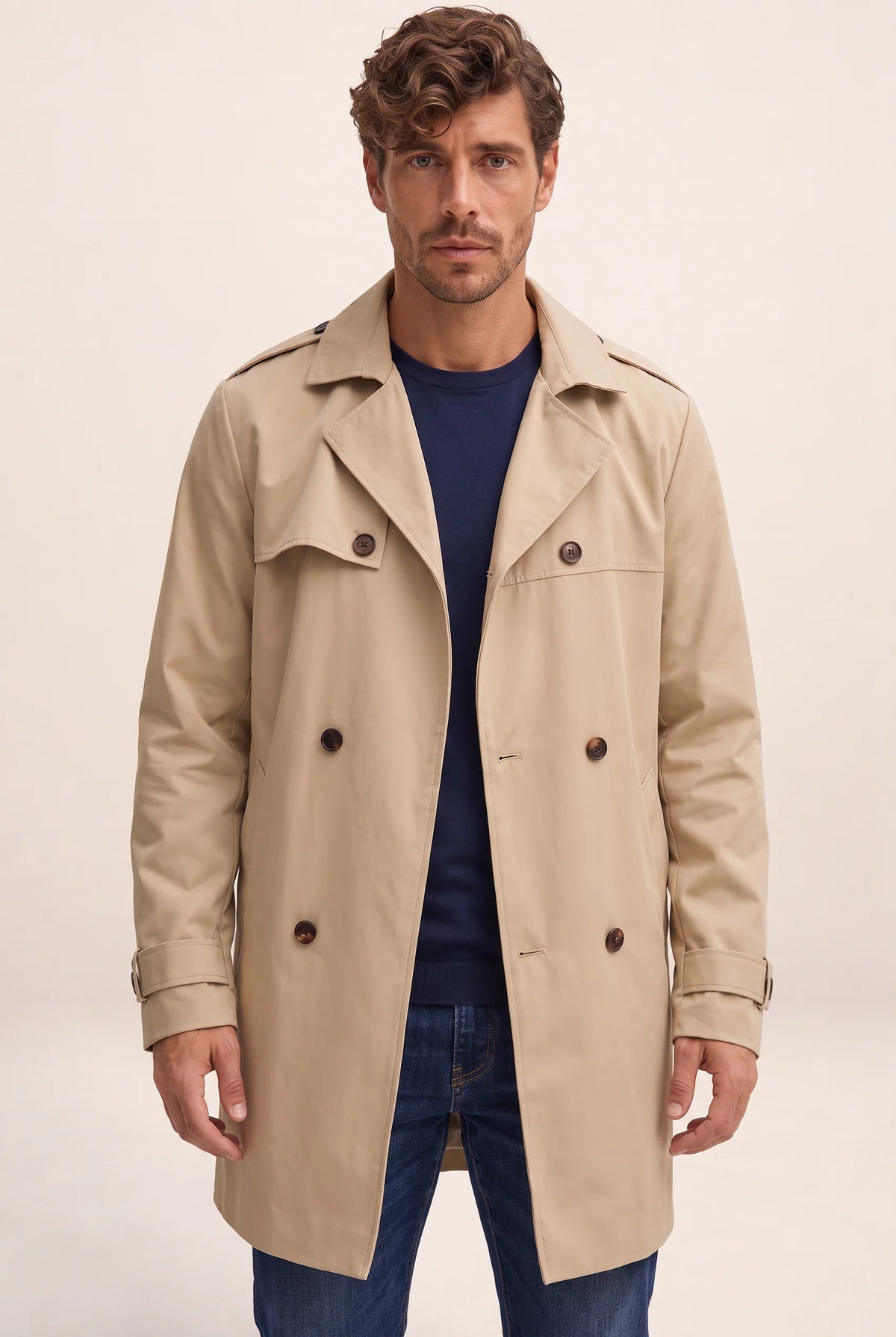 Classic Double-Breasted Trench Coat Men | Structured Design for Timeless Elegance