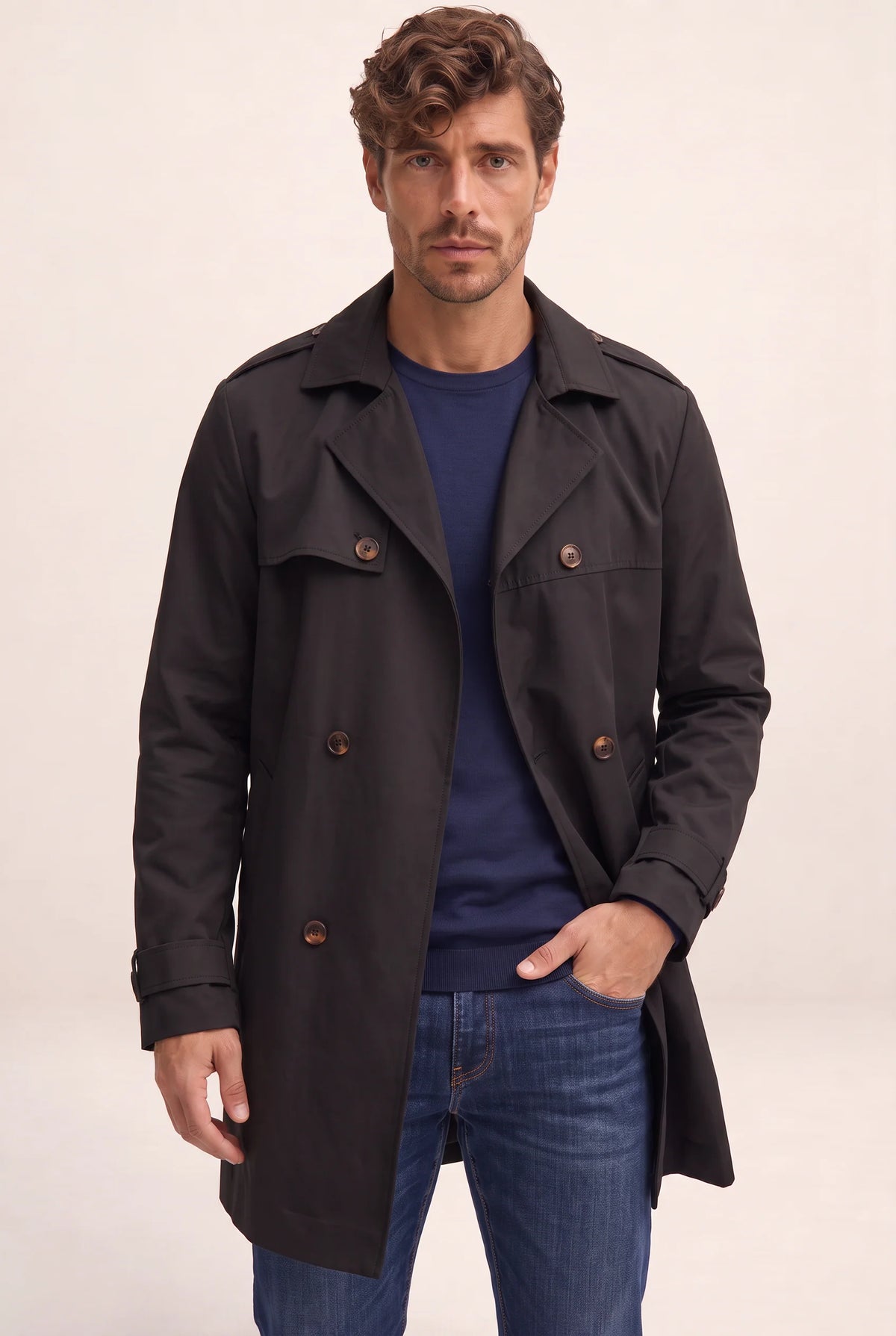 Classic Double-Breasted Trench Coat Men | Structured Design for Timeless Elegance
