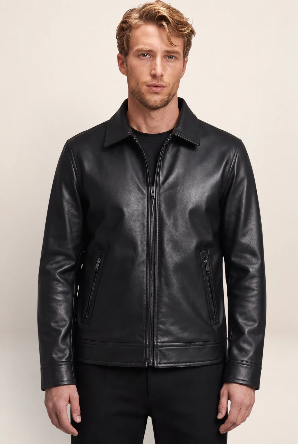 Classic Leather Look Jacket | Men's Jacket with Zip Pockets | Stylish Everyday Wear for All Occasions