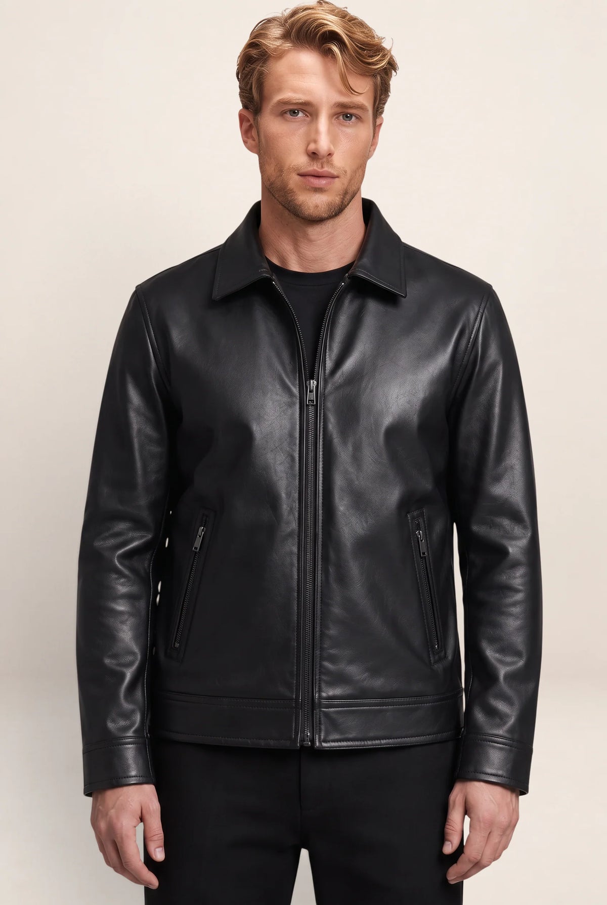 Classic Leather Look Jacket | Men's Jacket with Zip Pockets | Stylish Everyday Wear for All Occasions