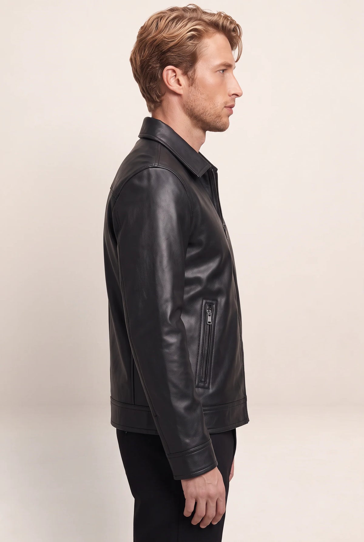 Classic Leather Look Jacket | Men's Jacket with Zip Pockets | Stylish Everyday Wear for All Occasions