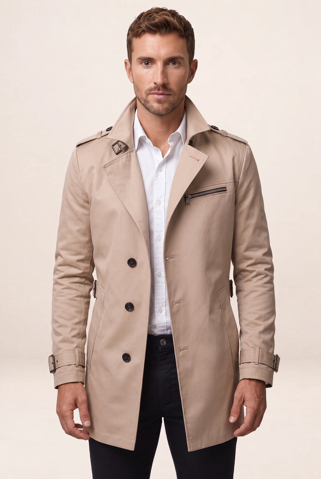 Classic Tailored Trench Coat Men | Adjustable Belt for Custom Fit | Versatile Outerwear for Sharp Style
