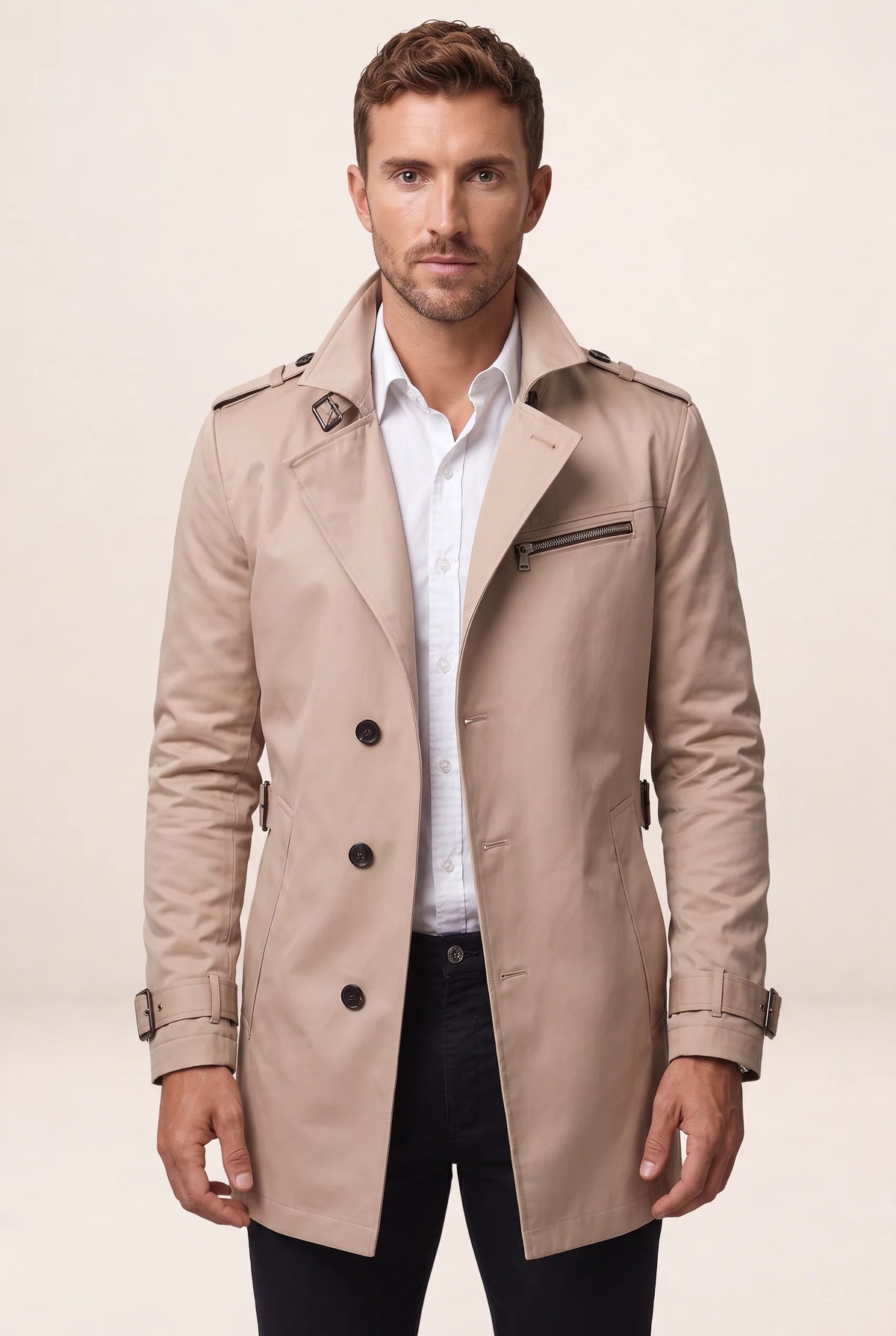 Classic Tailored Trench Coat Men | Adjustable Belt for Custom Fit | Versatile Outerwear for Sharp Style