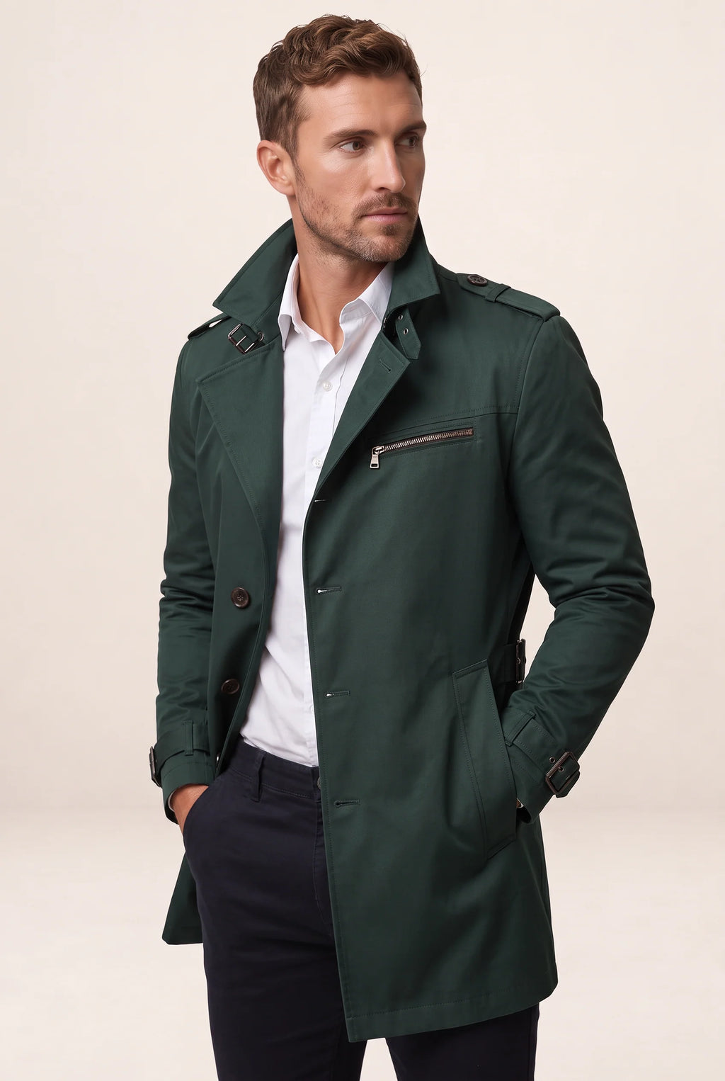Classic Tailored Trench Coat Men | Adjustable Belt for Custom Fit | Versatile Outerwear for Sharp Style