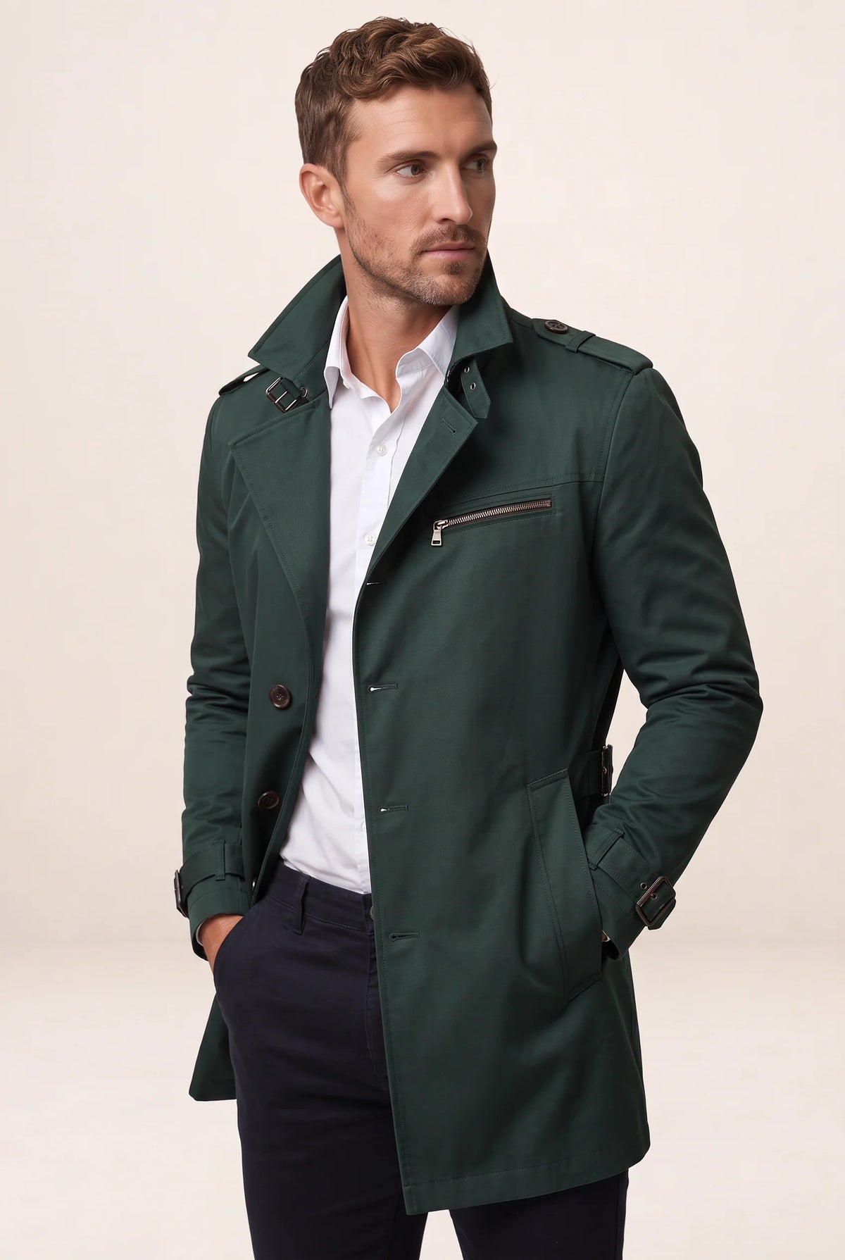 Classic Tailored Trench Coat Men | Adjustable Belt for Custom Fit | Versatile Outerwear for Sharp Style