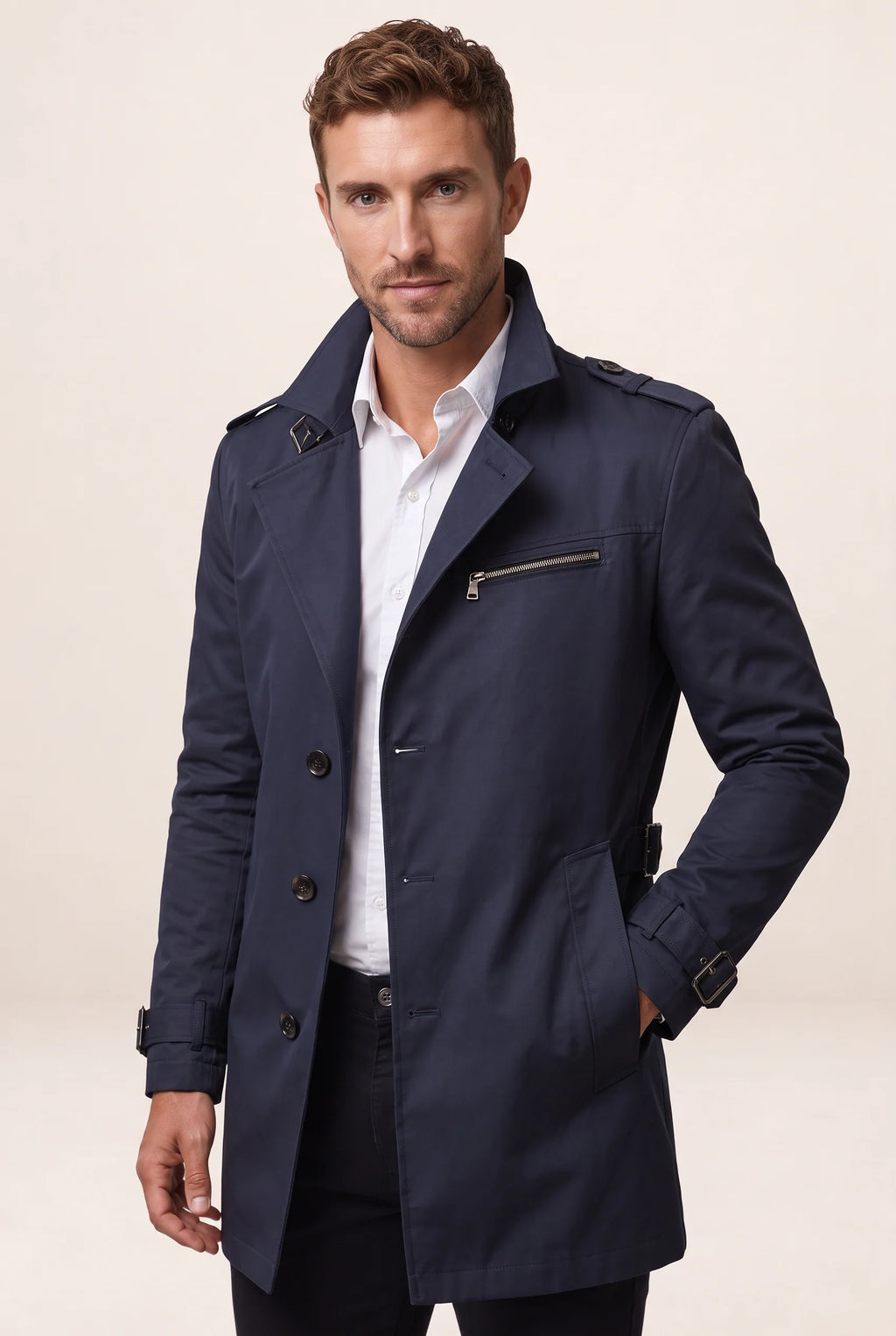 Classic Tailored Trench Coat Men | Adjustable Belt for Custom Fit | Versatile Outerwear for Sharp Style