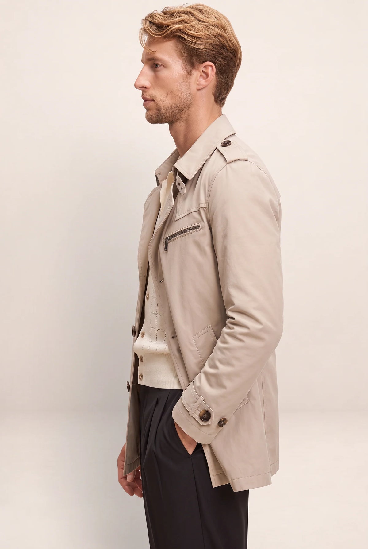 Classic Trench Coat Men | Double Breasted Design with Adjustable Waist Tabs