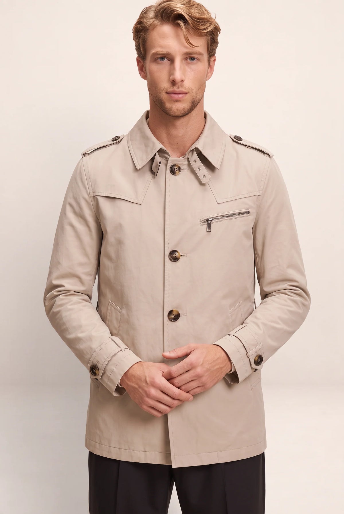 Classic Trench Coat Men | Double Breasted Design with Adjustable Waist Tabs