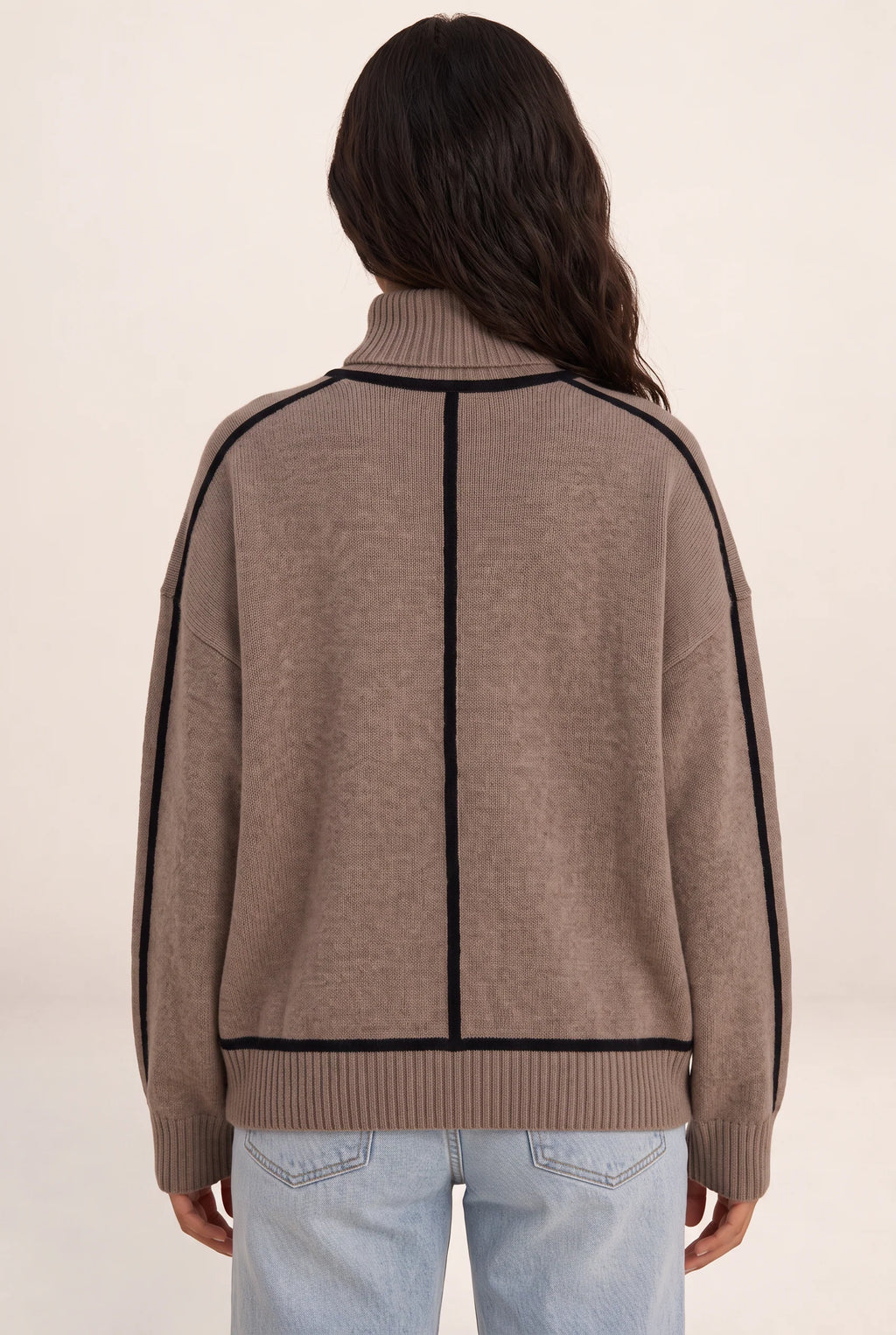 Elegant Oversized Roll Neck Jumper with Contrast Trim