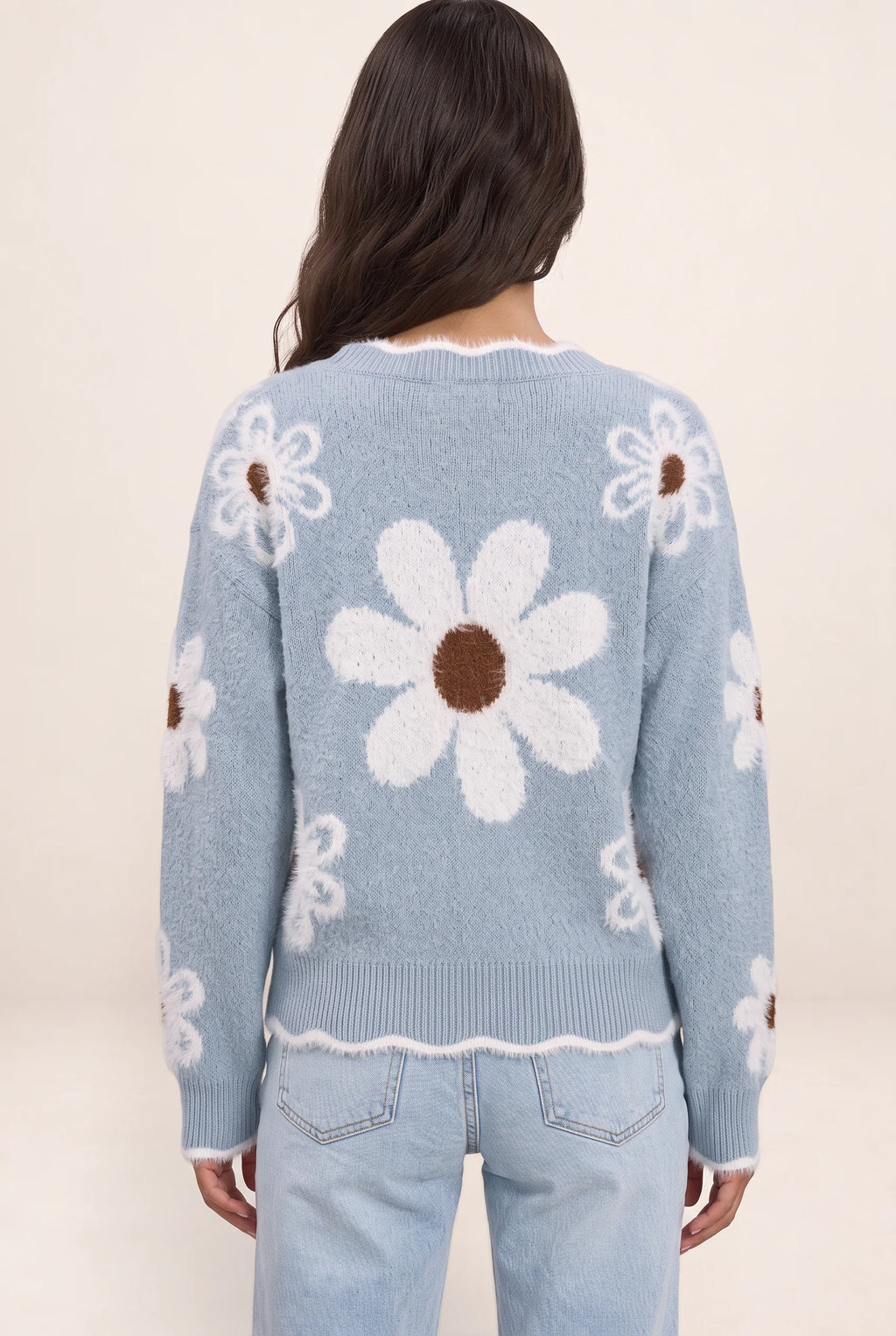 Floral V-Neck Jumper | Women's Soft Knit Casual Pullover with Textured Accents