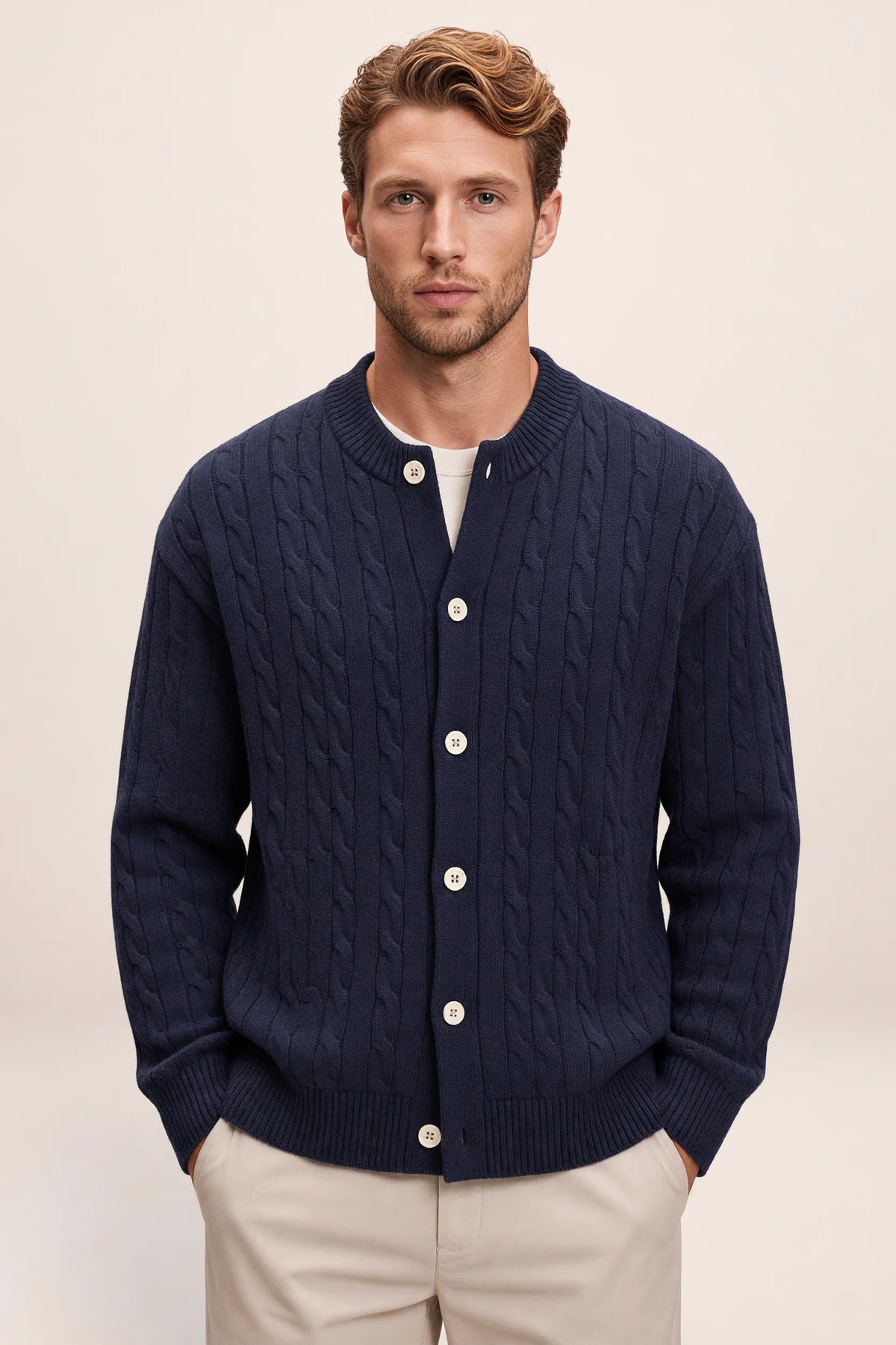 Men's Cable Knit Cardigan - Button Front Sweater