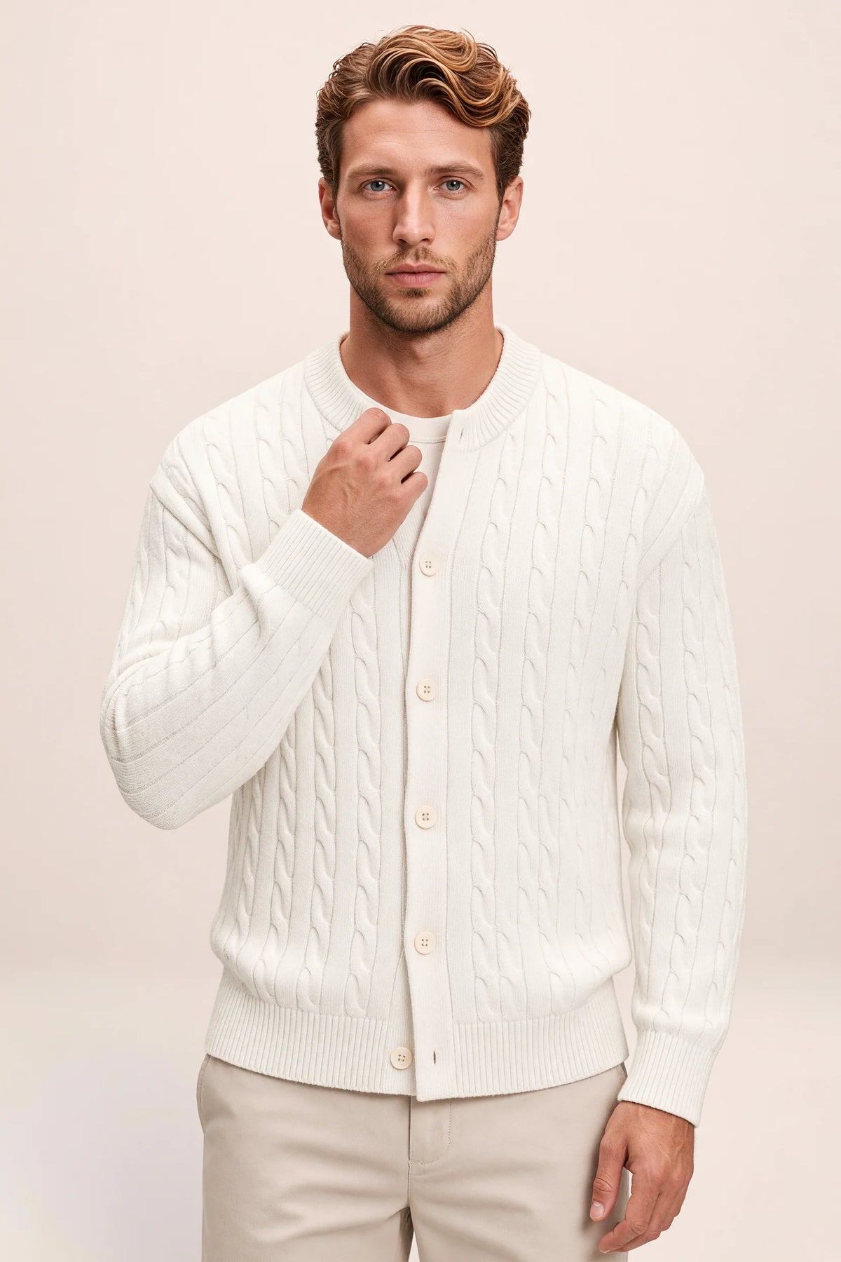 Men's Cable Knit Cardigan - Button Front Sweater