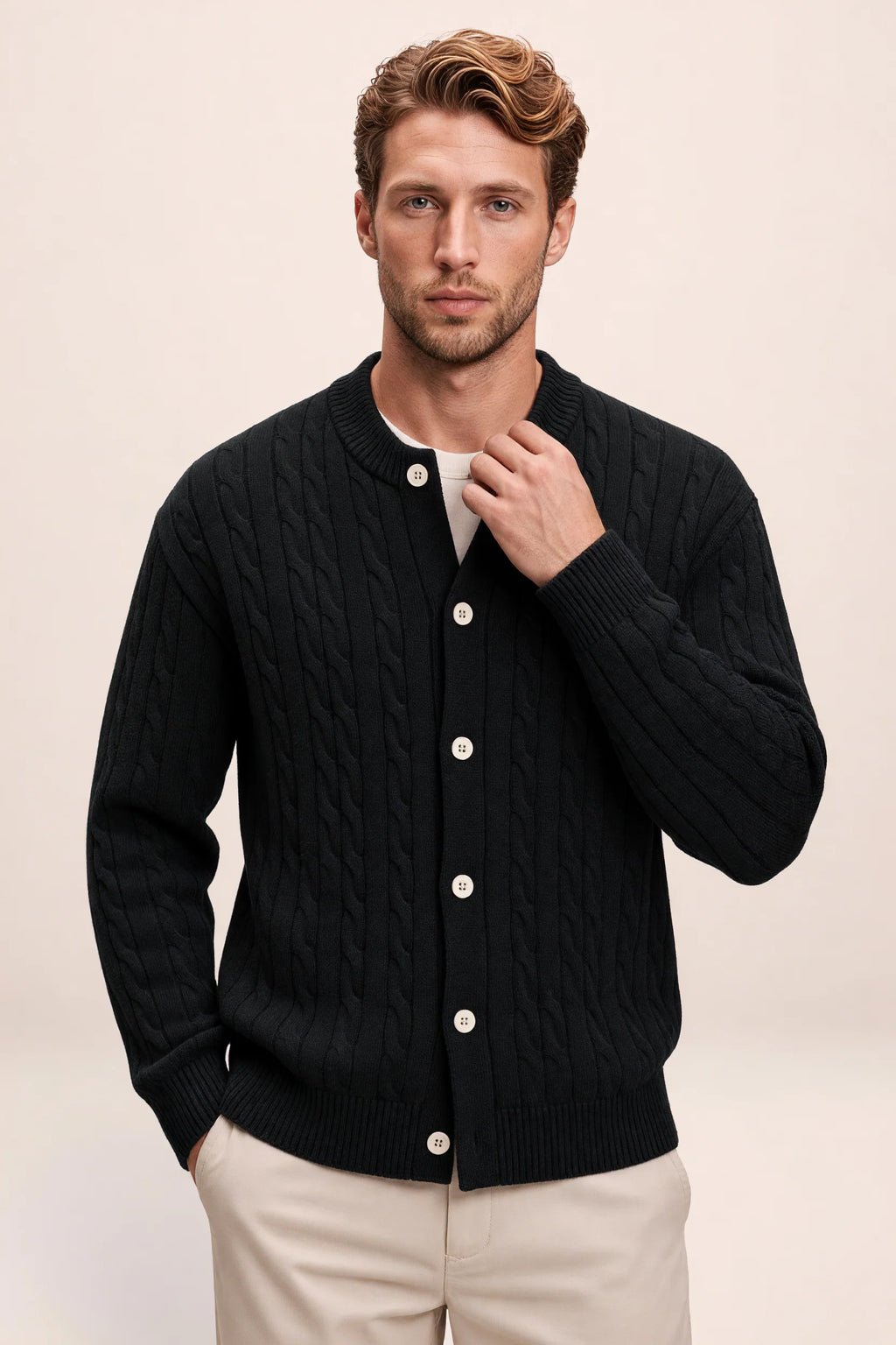 Men's Cable Knit Cardigan - Button Front Sweater