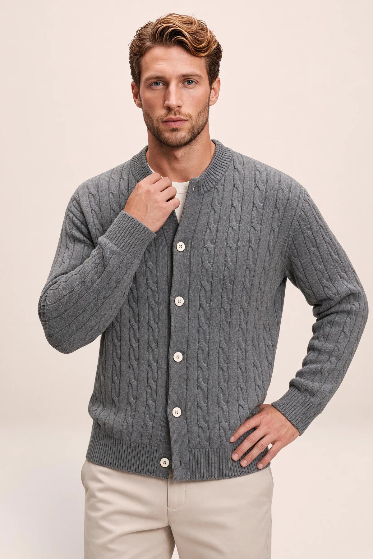 Men's Cable Knit Cardigan - Button Front Sweater