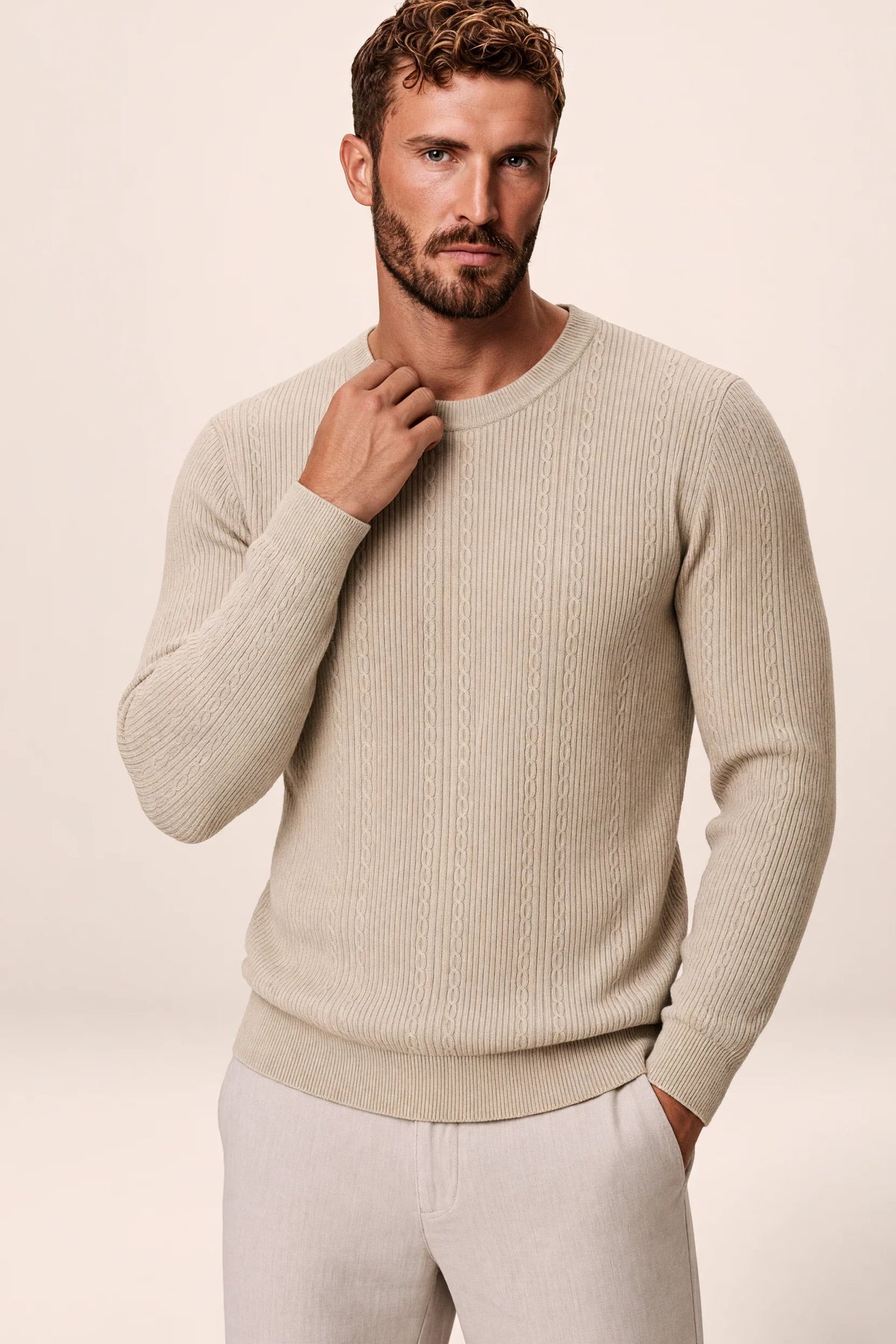 Men's Cable Knit Sweater – Crew Neck Textured Pullover