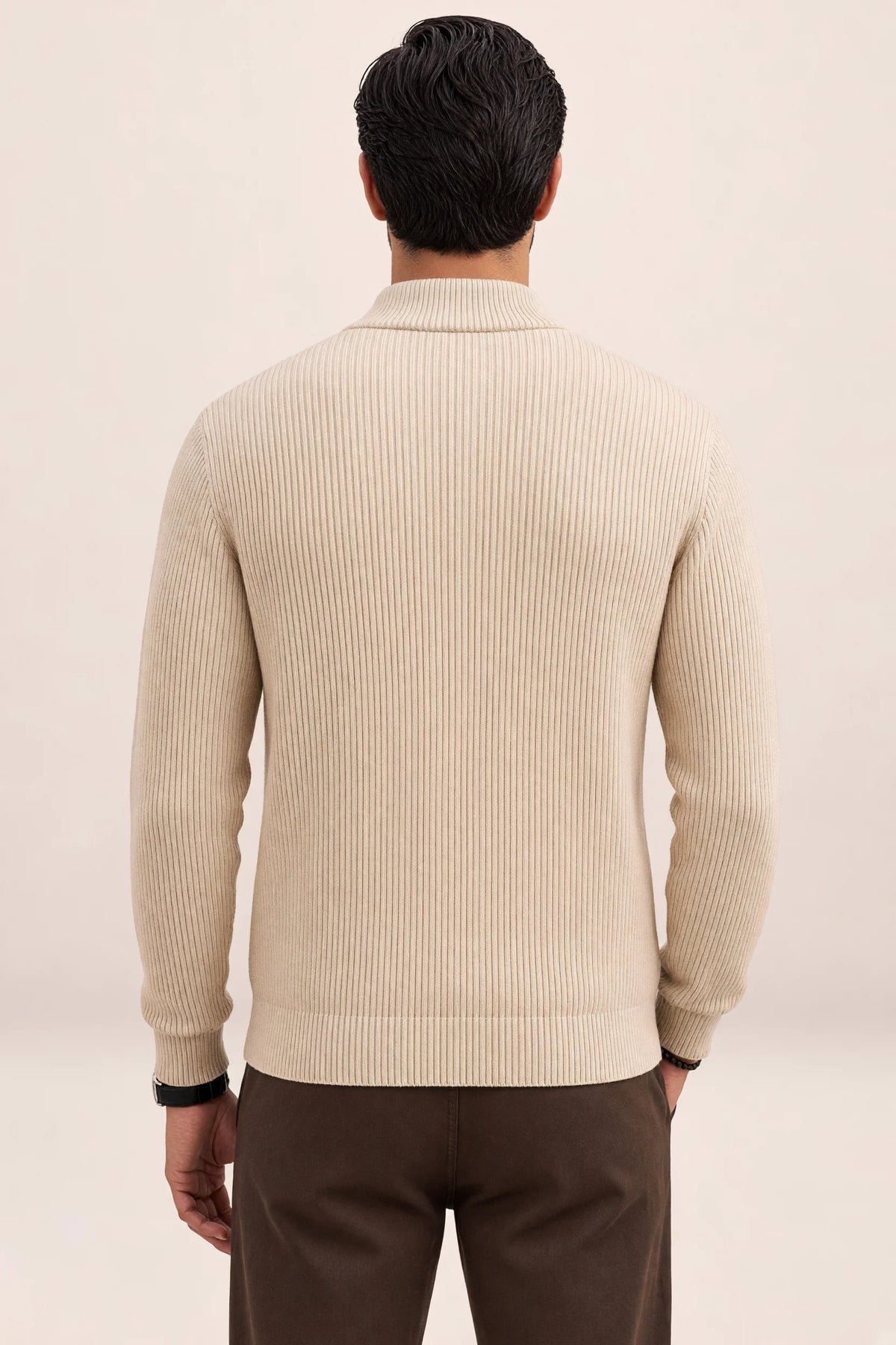 Men's Full Zip Knit Cardigan Sweater Ribbed Zip-Up Jacket
