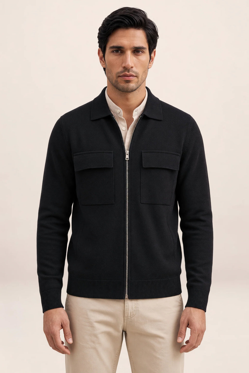 Men's Knit Jacket Full Zip Overshirt Smart Casual