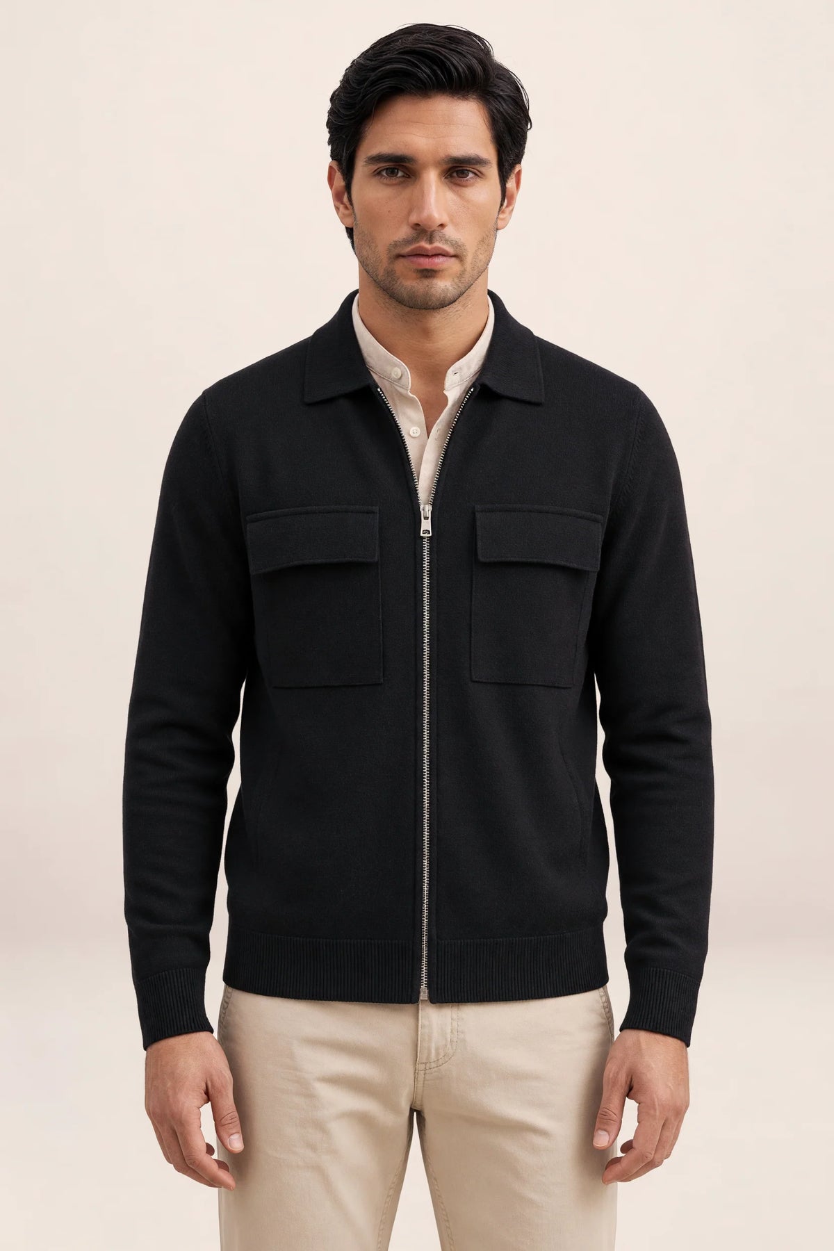 Men's Knit Jacket Full Zip Overshirt Smart Casual
