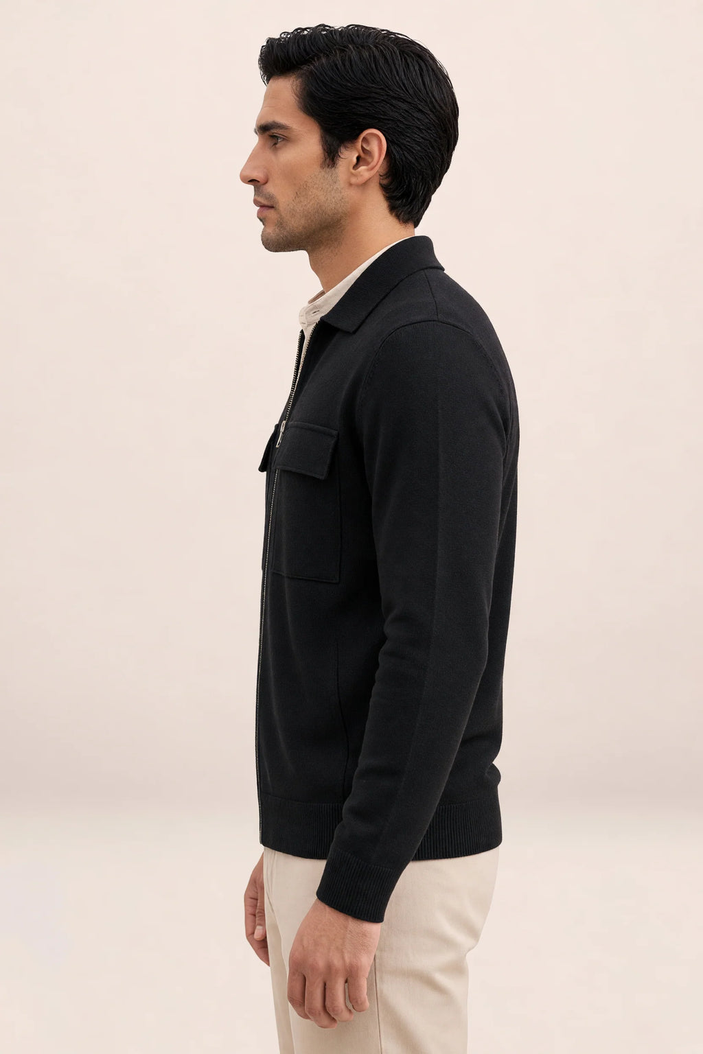 Men's Knit Jacket Full Zip Overshirt Smart Casual