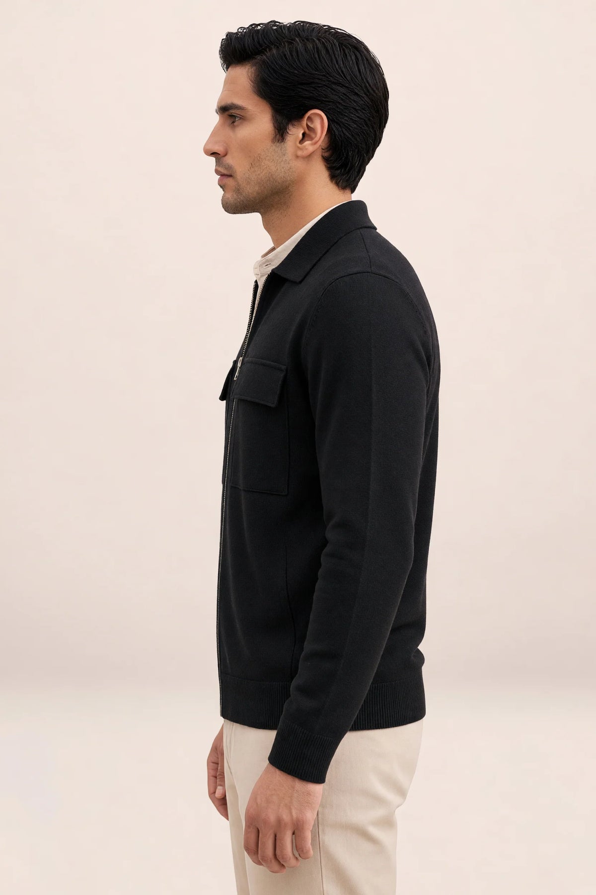 Men's Knit Jacket Full Zip Overshirt Smart Casual