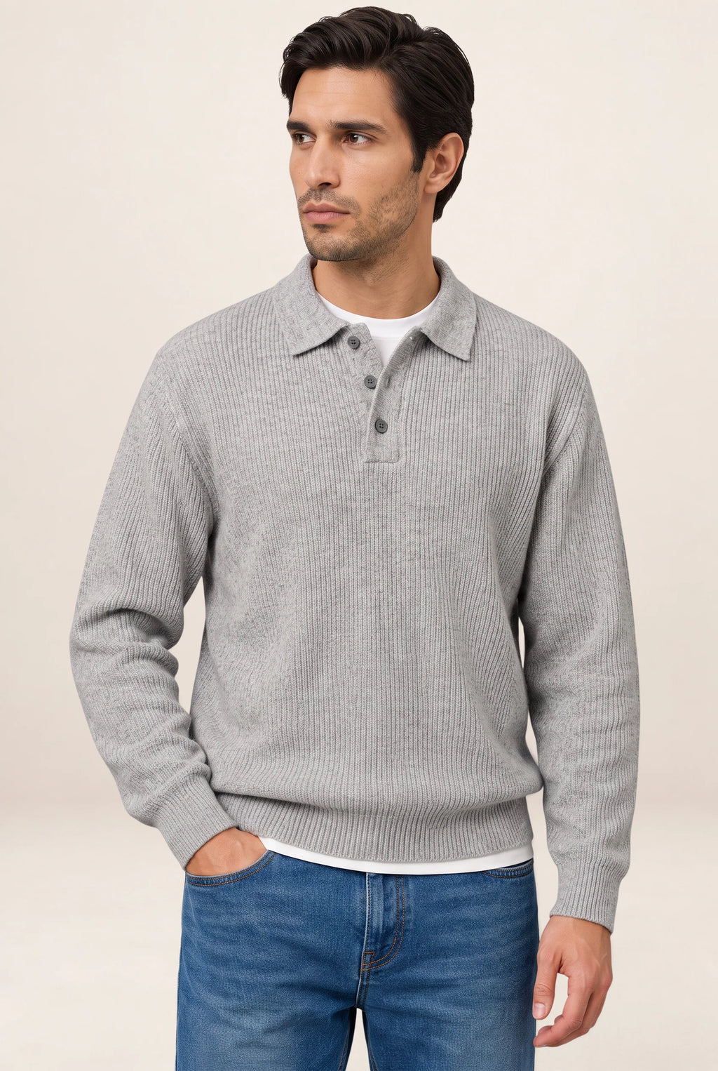 Men’s Long Sleeve Knit Polo Sweater