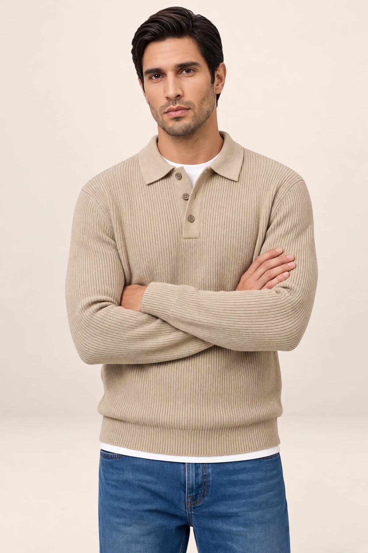 Men’s Long Sleeve Knit Polo Sweater