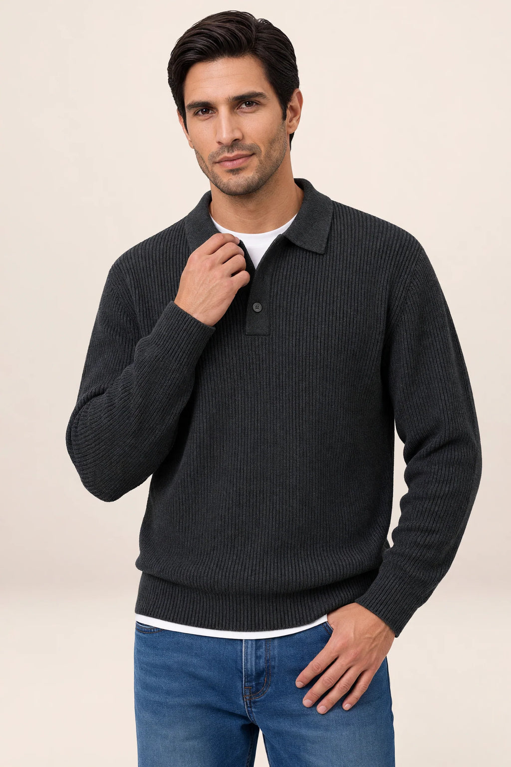 Men’s Long Sleeve Knit Polo Sweater