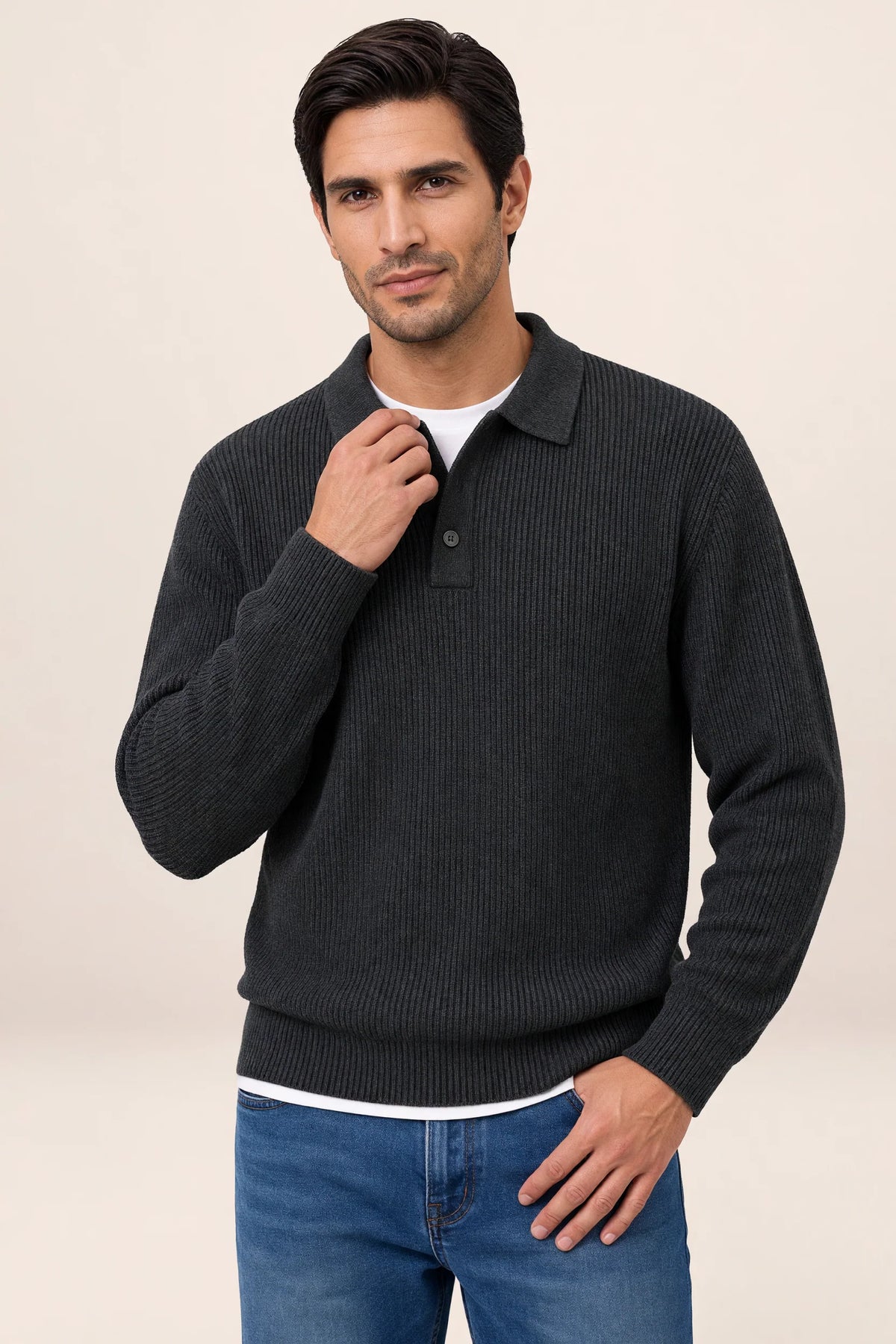 Men’s Long Sleeve Knit Polo Sweater