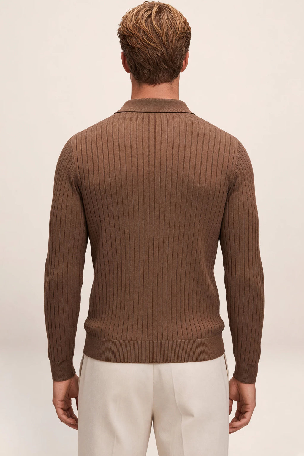 Men's Ribbed Knit Polo Sweater Smart Casual Pullover