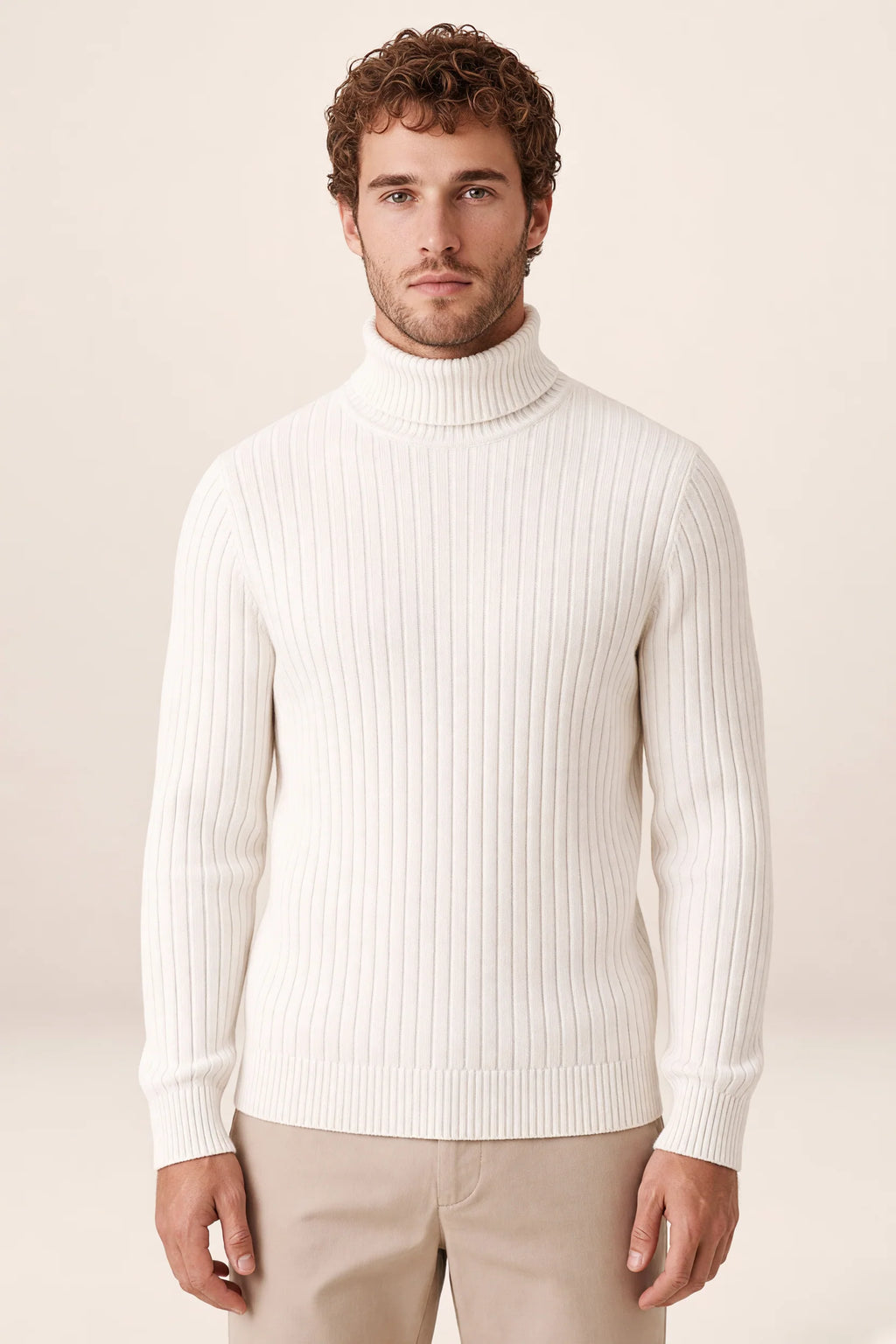 Men's Ribbed Turtleneck Sweater Soft Pullover