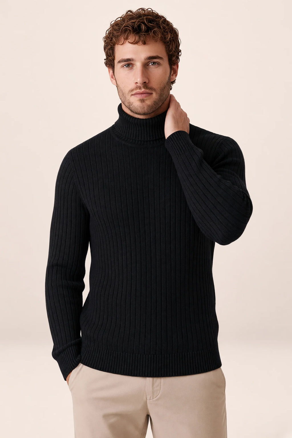 Men's Ribbed Turtleneck Sweater Soft Pullover