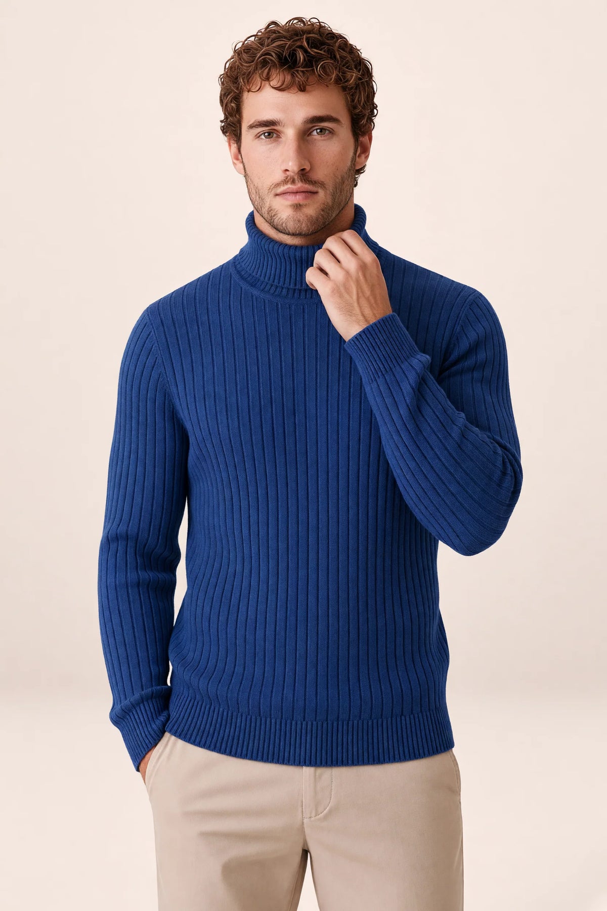 Men's Ribbed Turtleneck Sweater Soft Pullover