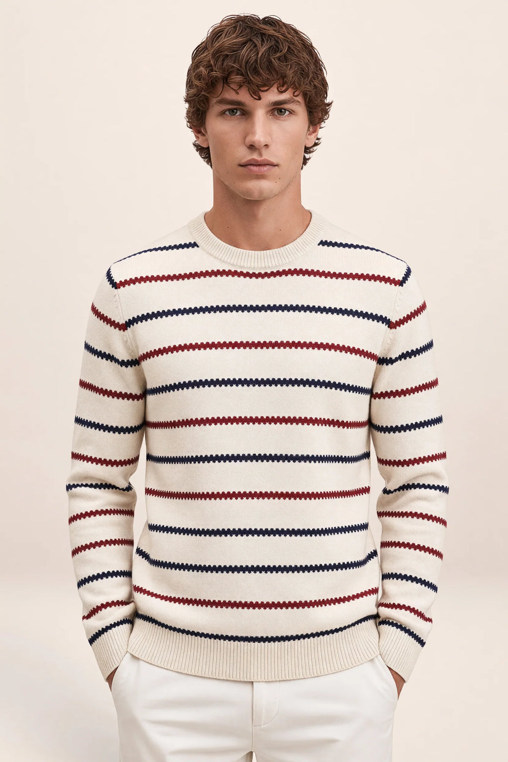 Men's Striped Knit Crewneck Sweater