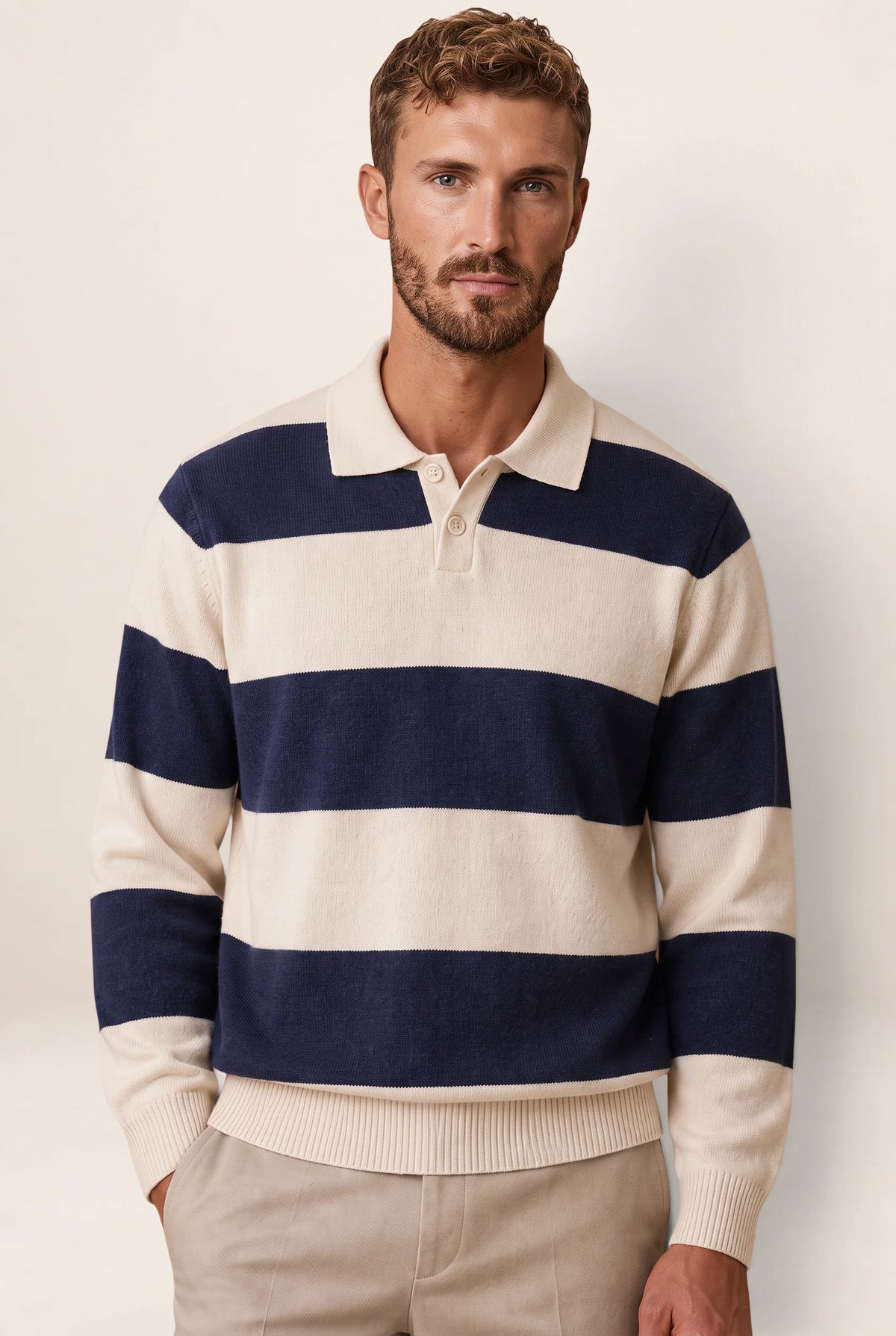 Men’s Striped Knit Polo Sweater