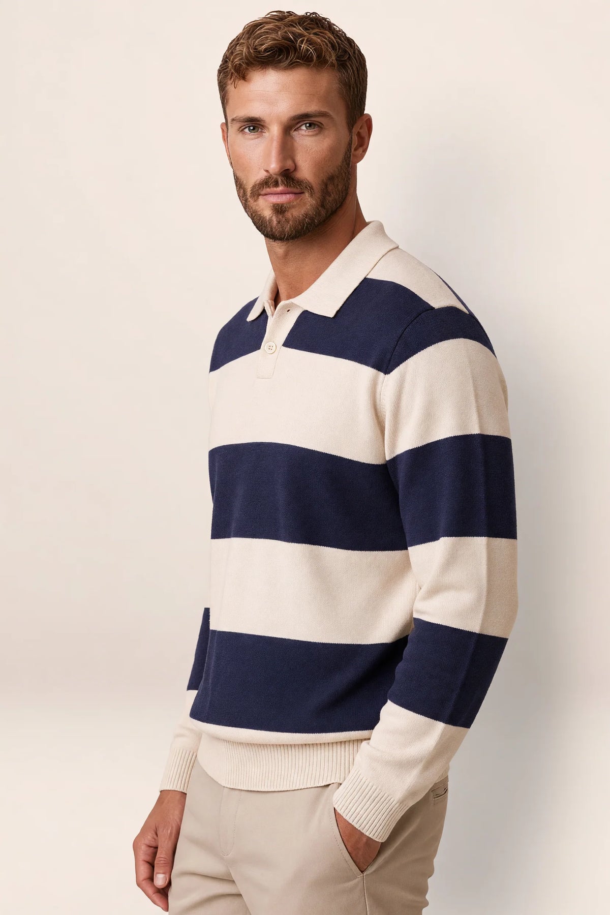 Men’s Striped Knit Polo Sweater