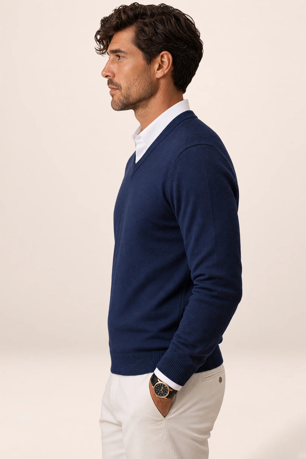 Men's V-Neck Knit Sweater - Casual Pullover