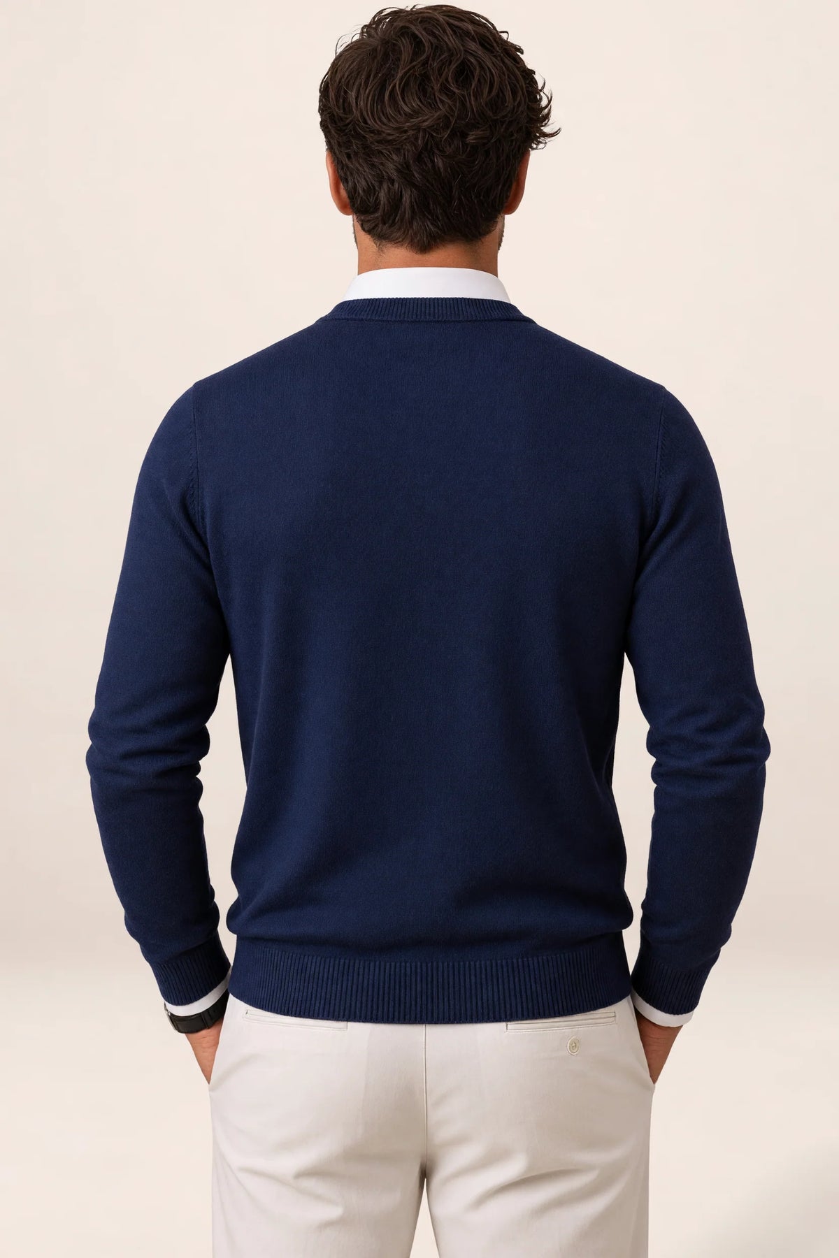 Men's V-Neck Knit Sweater - Casual Pullover