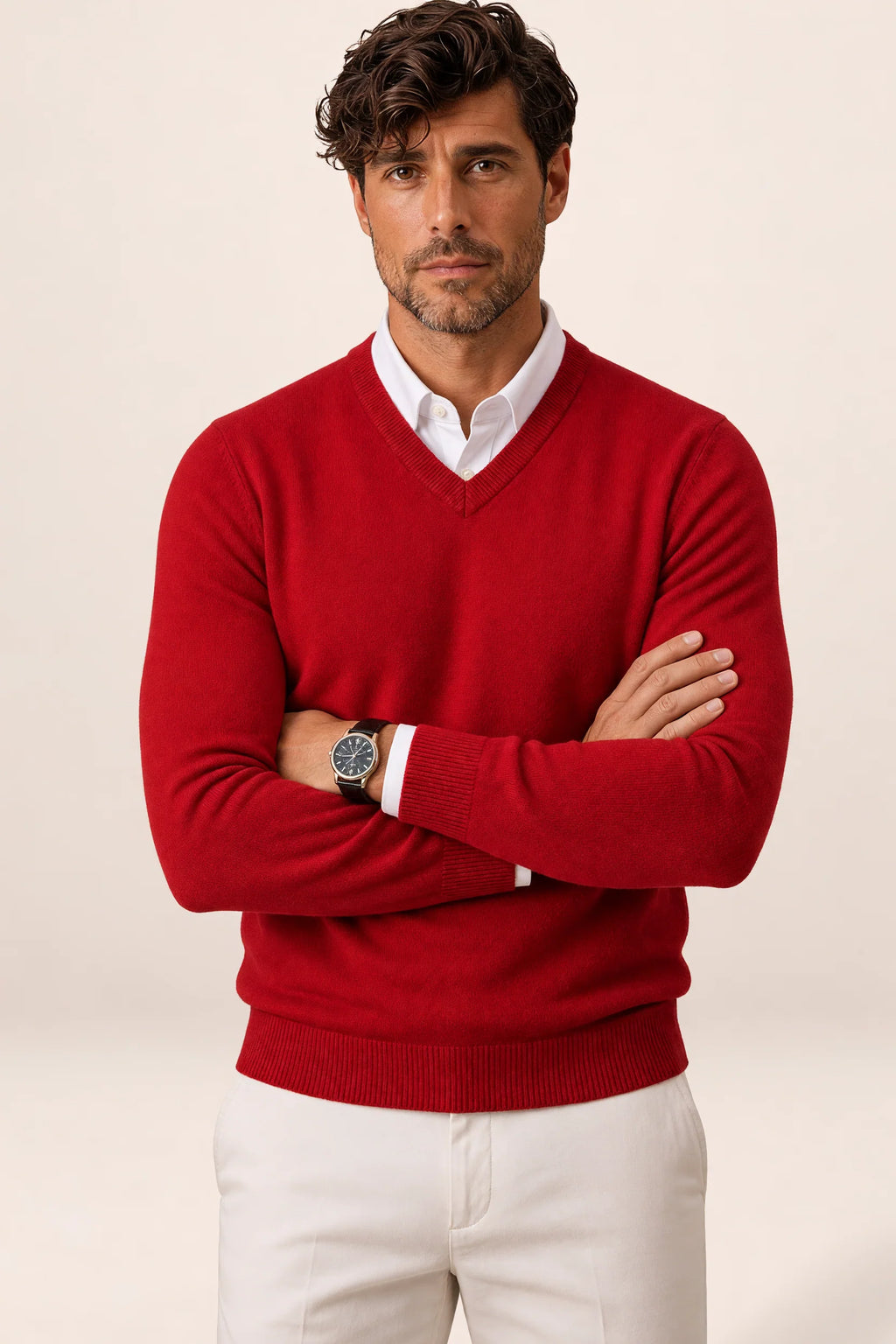 Men's V-Neck Knit Sweater - Casual Pullover