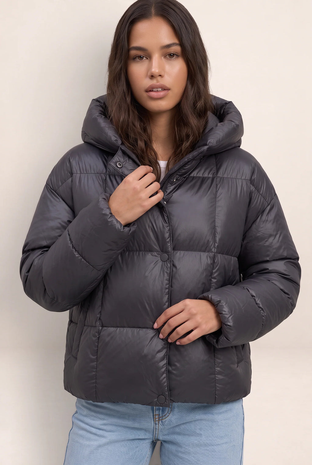 Oversized Puffer Jacket Women with High Collar