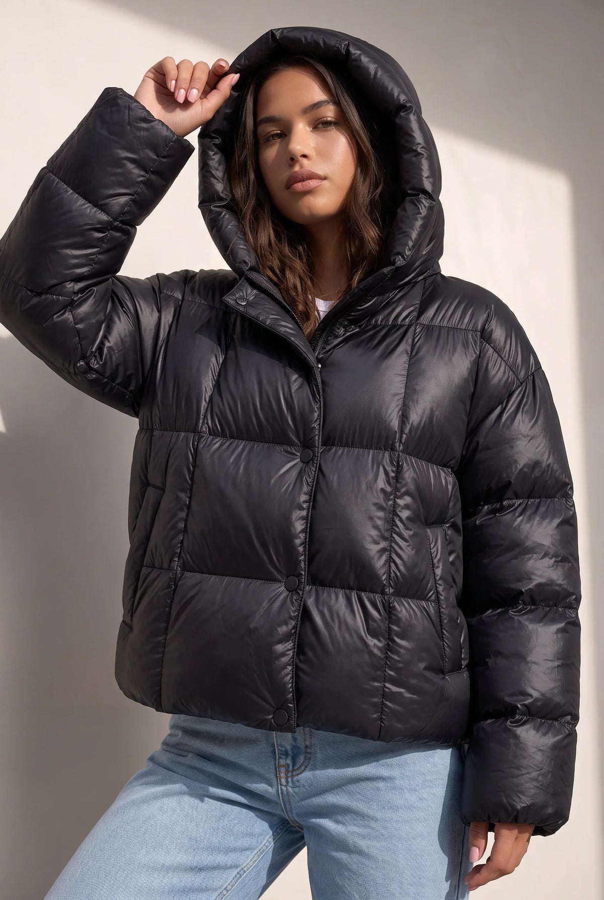 Oversized Puffer Jacket Women with High Collar