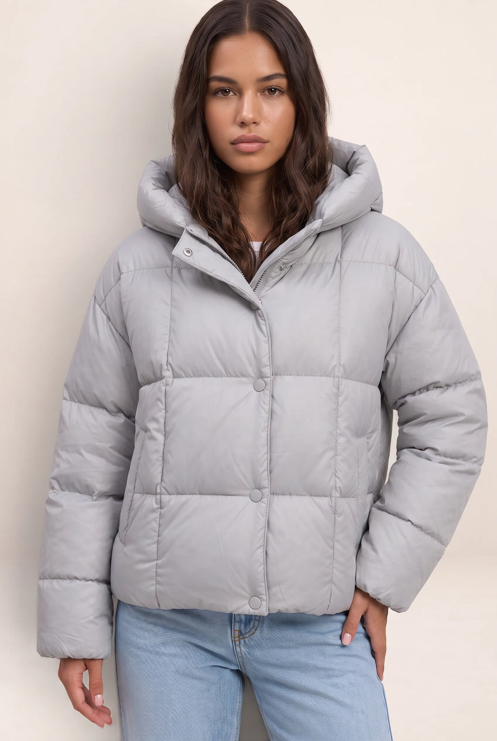 Oversized Puffer Jacket Women with High Collar