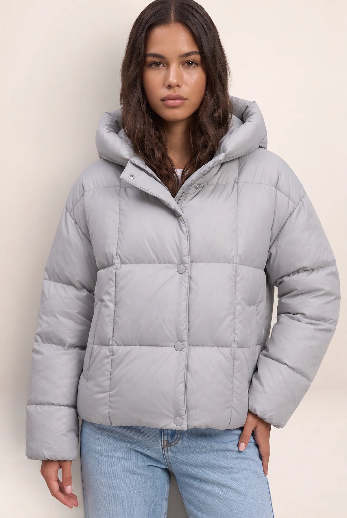 Oversized Puffer Jacket Women with High Collar