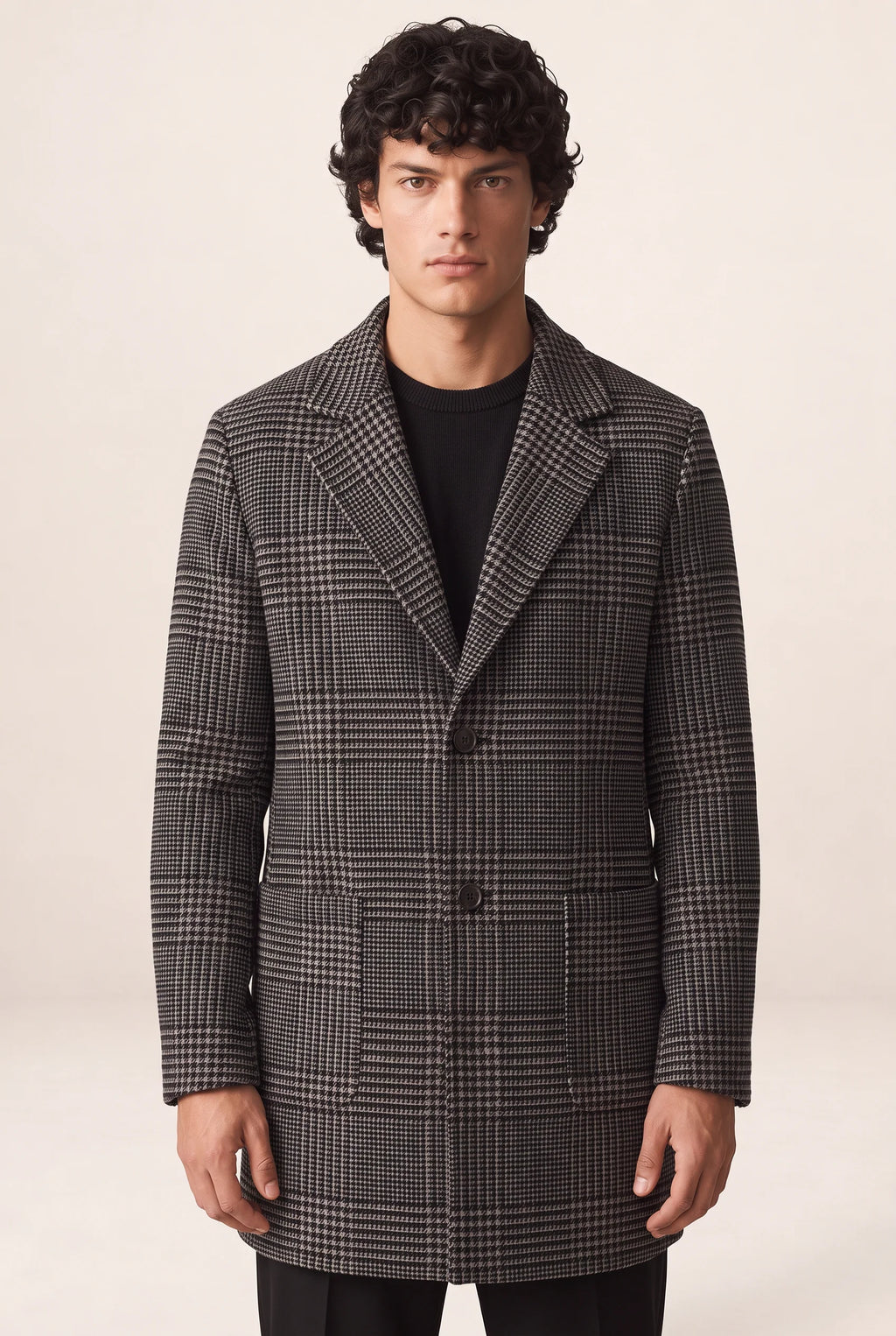 Tailored Men's Overcoat | Checked Design with Notched Lapel | Versatile Layering for Smart Casual Style