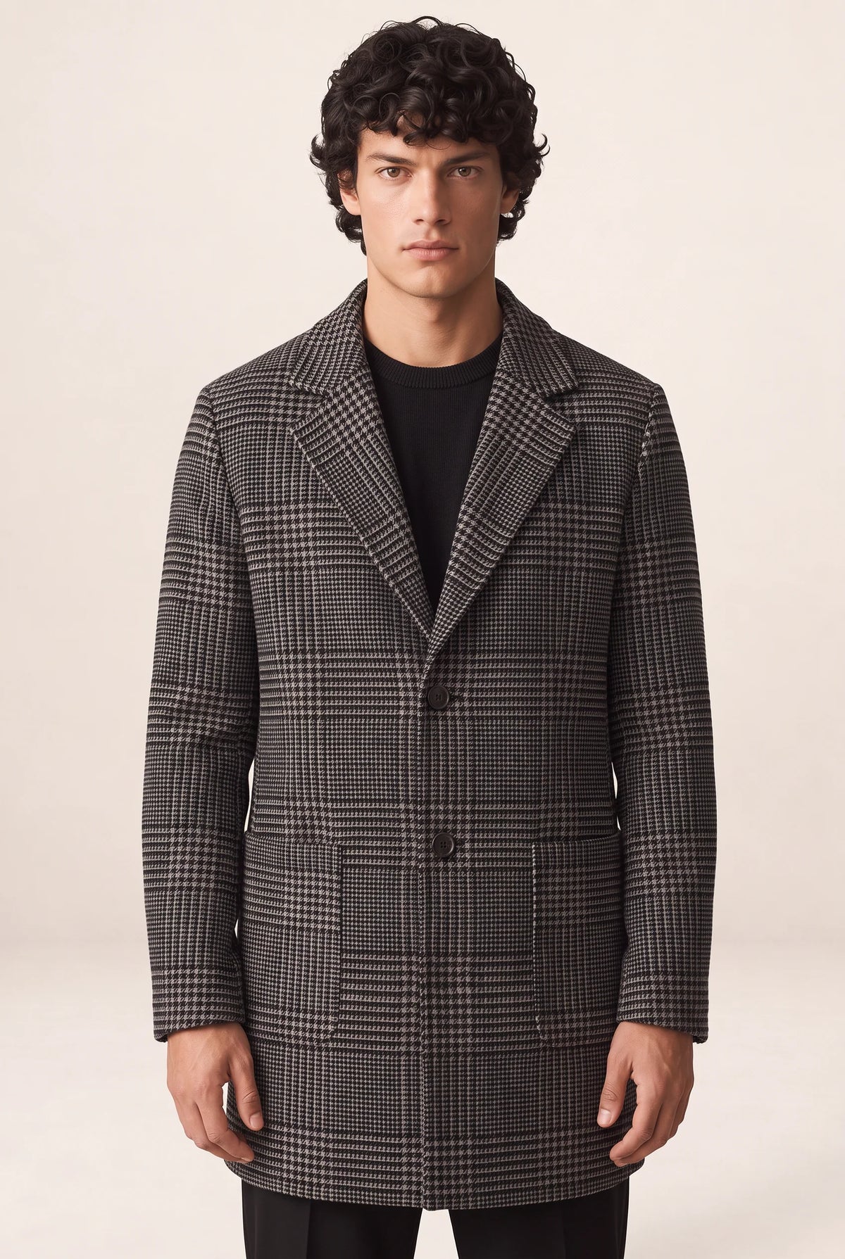 Tailored Men's Overcoat | Checked Design with Notched Lapel | Versatile Layering for Smart Casual Style