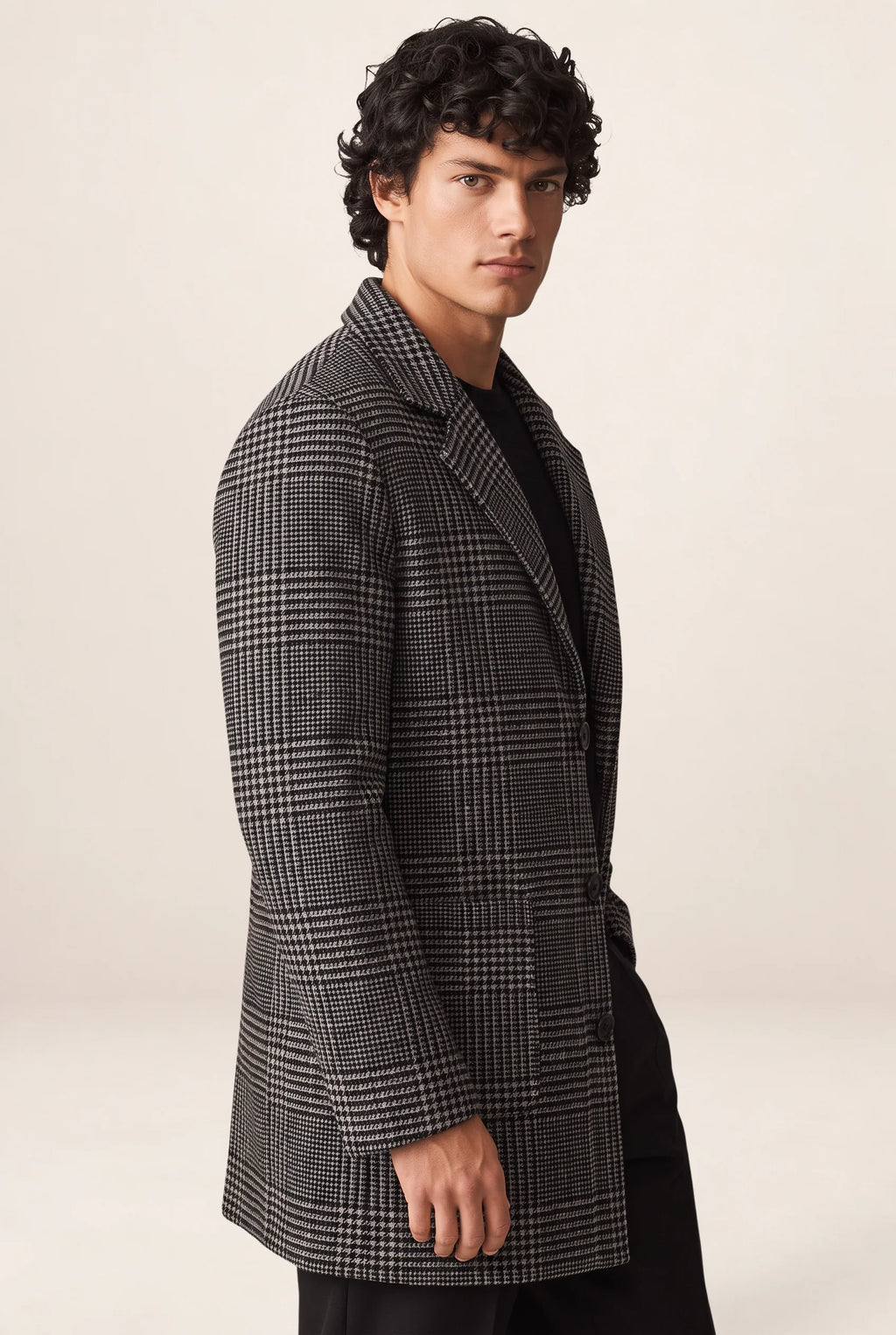 Tailored Men's Overcoat | Checked Design with Notched Lapel | Versatile Layering for Smart Casual Style
