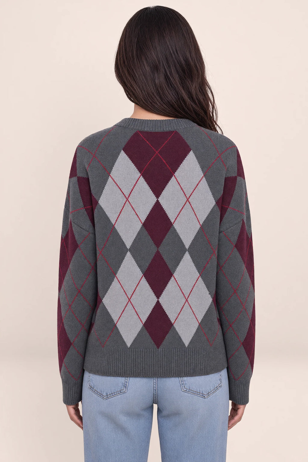 Women’s Argyle Pattern Knit Jumper – Crew Neck Long Sleeve Sweater