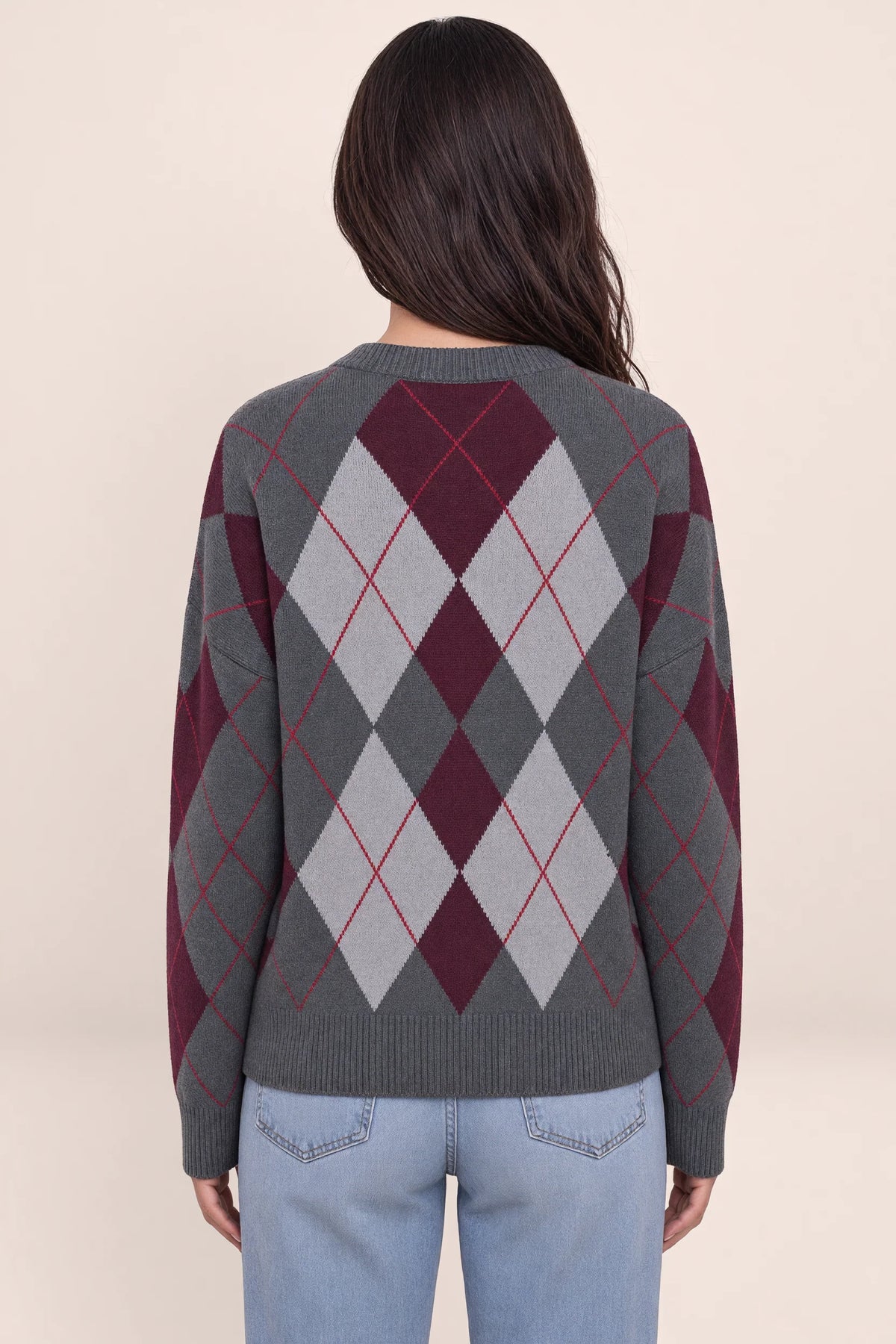 Women’s Argyle Pattern Knit Jumper – Crew Neck Long Sleeve Sweater